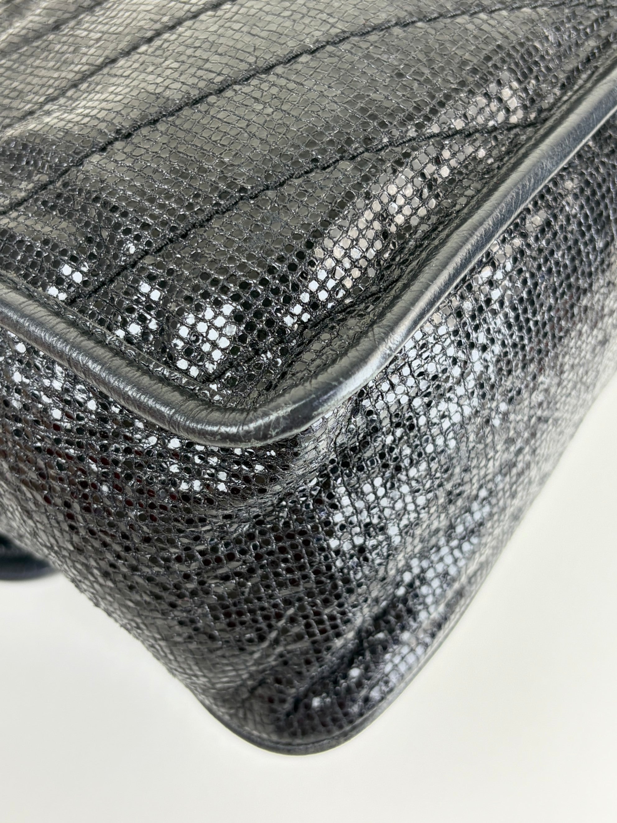 YSL Black metallic cracked calfskin monogram medium shoulder bag