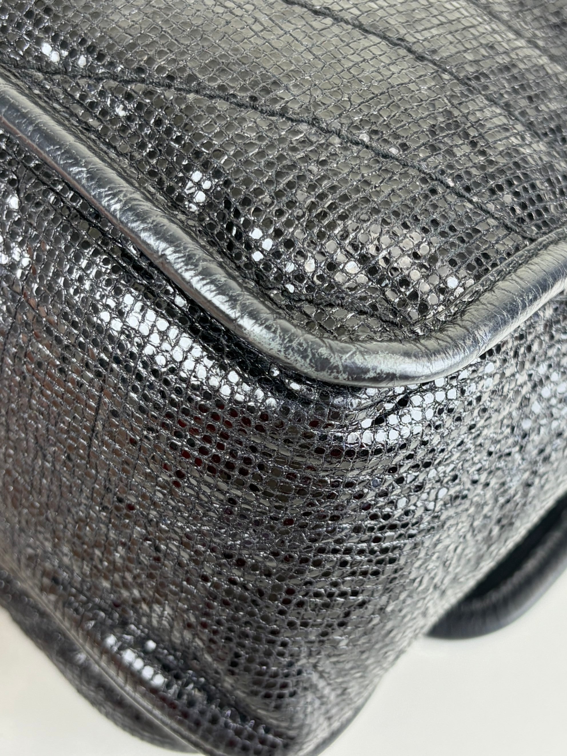 YSL Black metallic cracked calfskin monogram medium shoulder bag