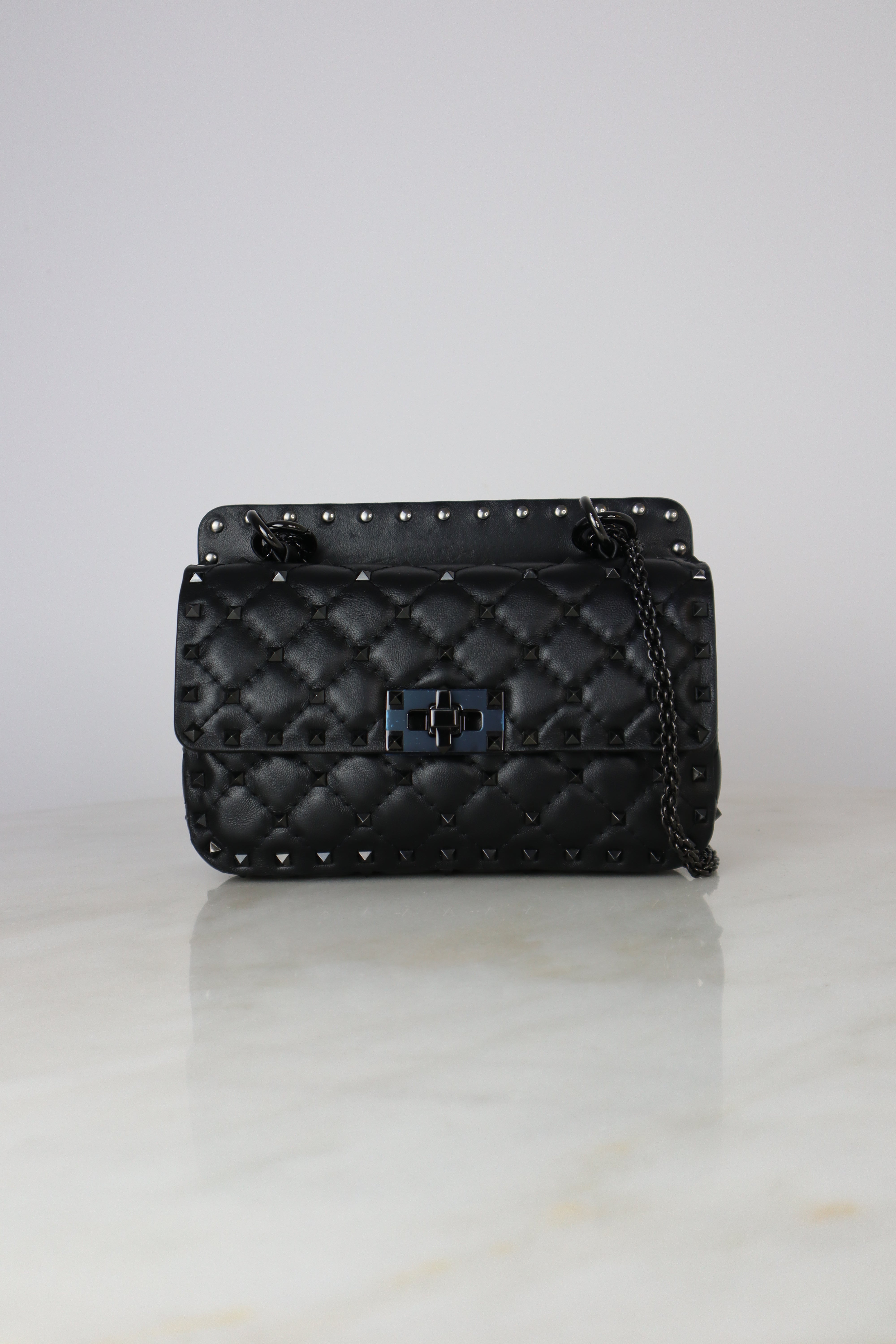 Valentino Black Small Nappa Spike Rockstud Shoulder Bag