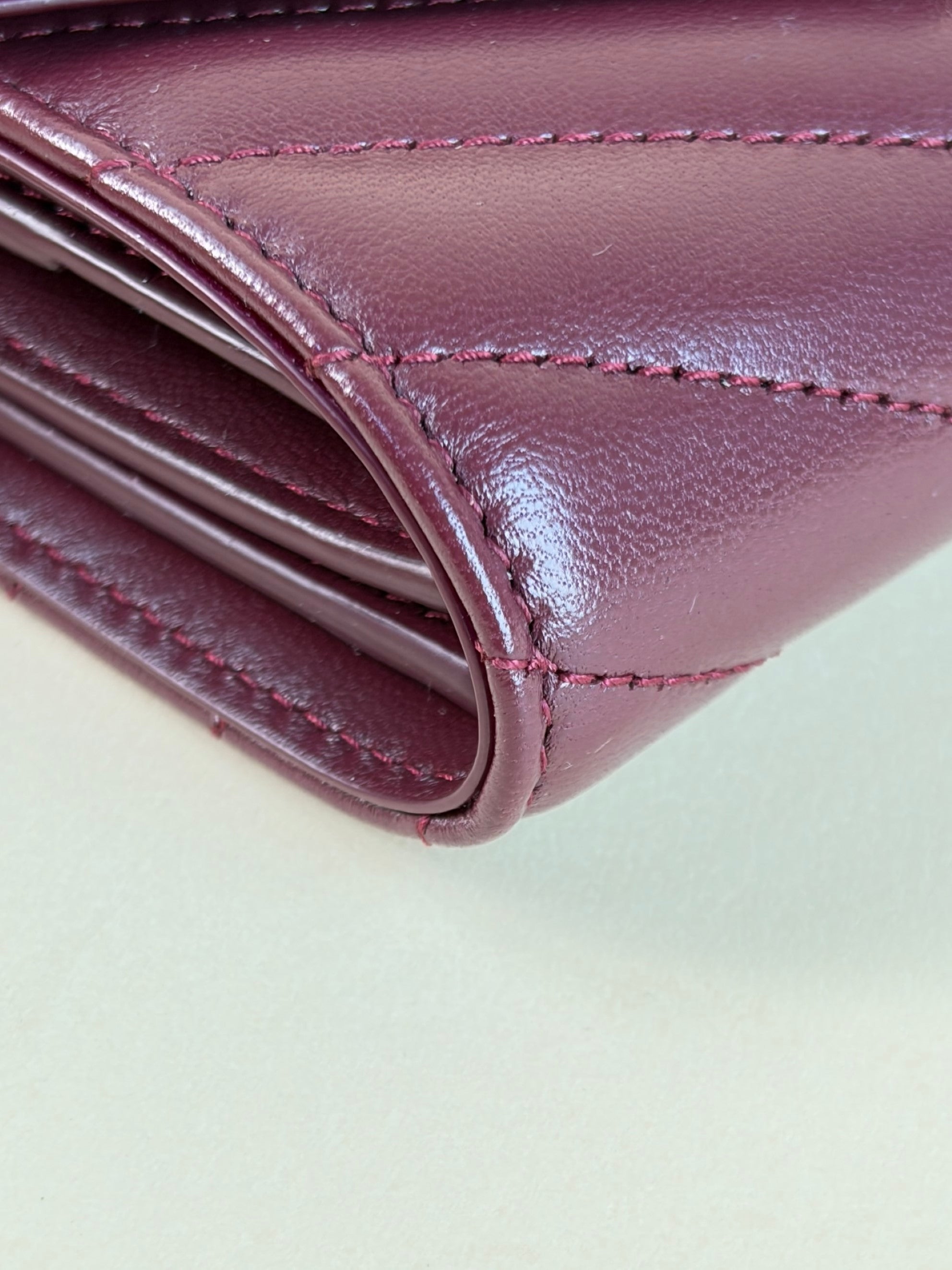 ysl lambskin rouge cabernet Cassandre multi-fold wallet