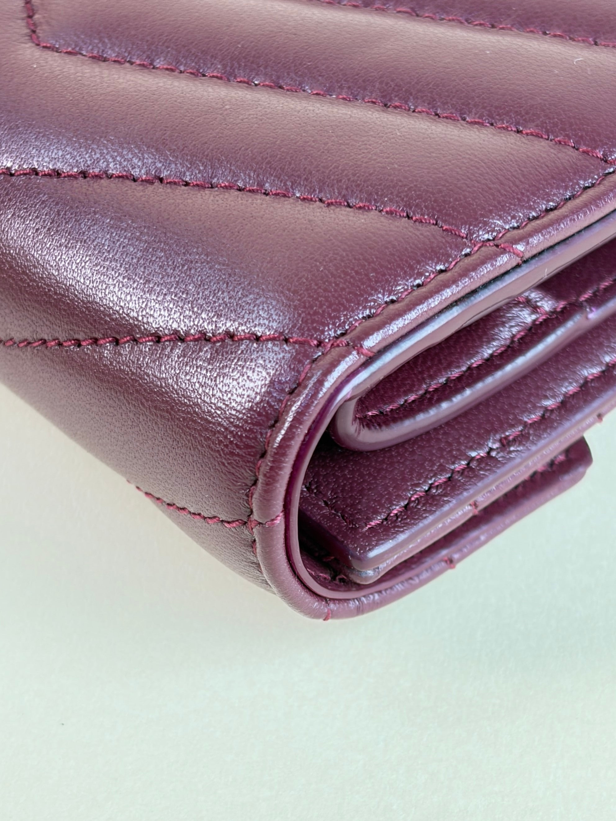 ysl lambskin rouge cabernet Cassandre multi-fold wallet