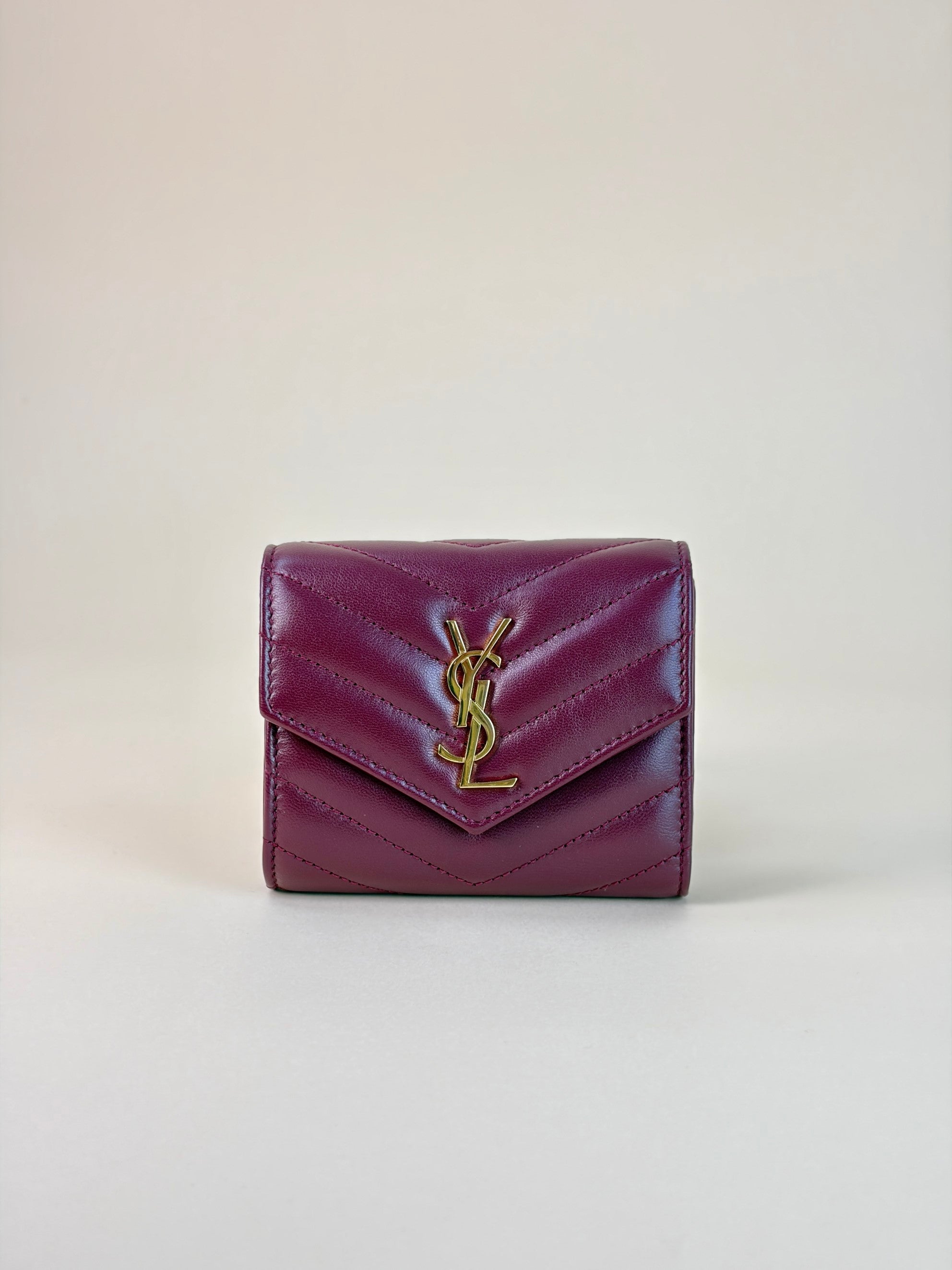 ysl lambskin rouge cabernet Cassandre multi-fold wallet
