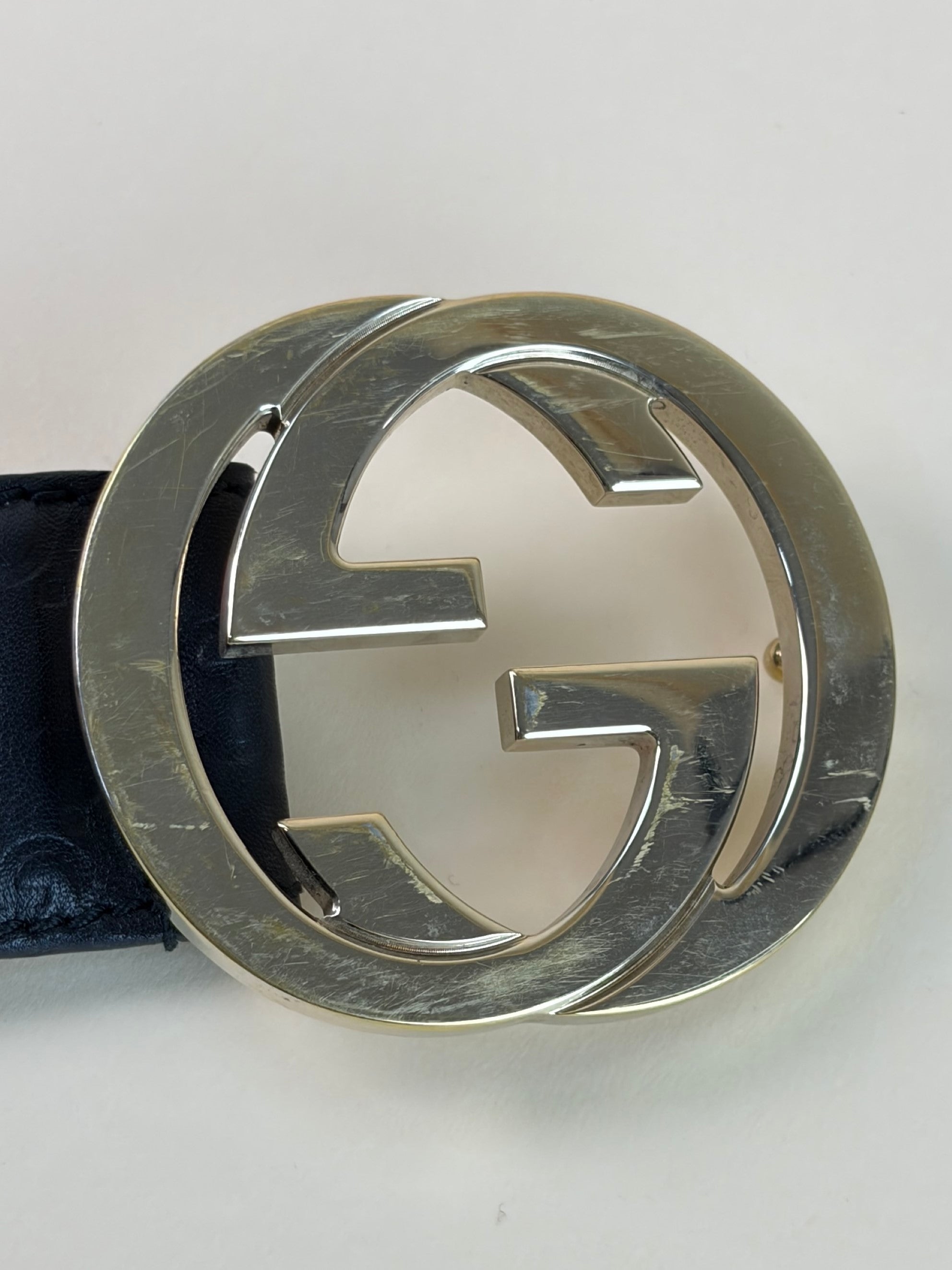 Gucci black GG guccissima leather Interlocking g buckle Belt