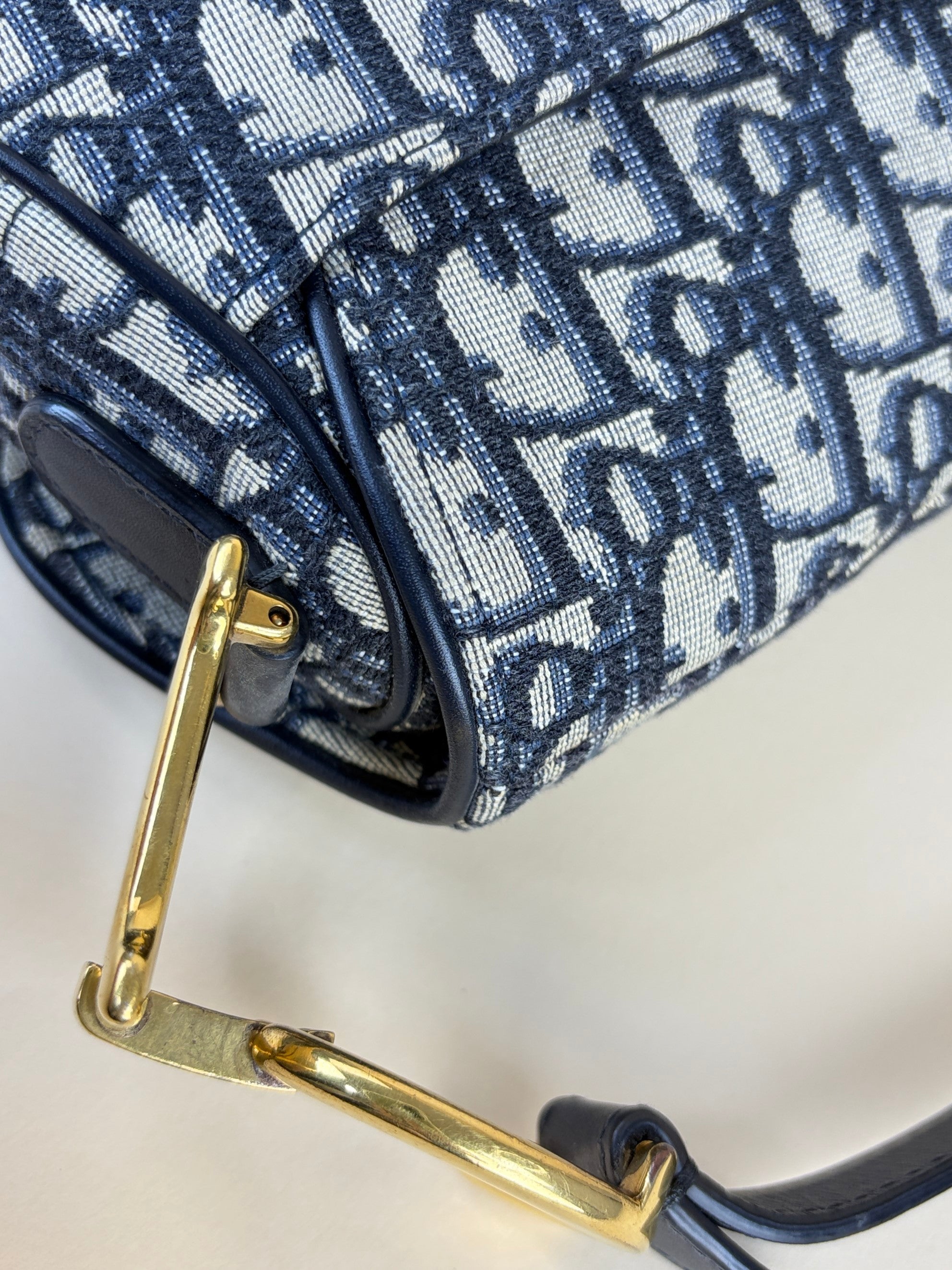 Christian Dior Blue Oblique Saddle canvas bag