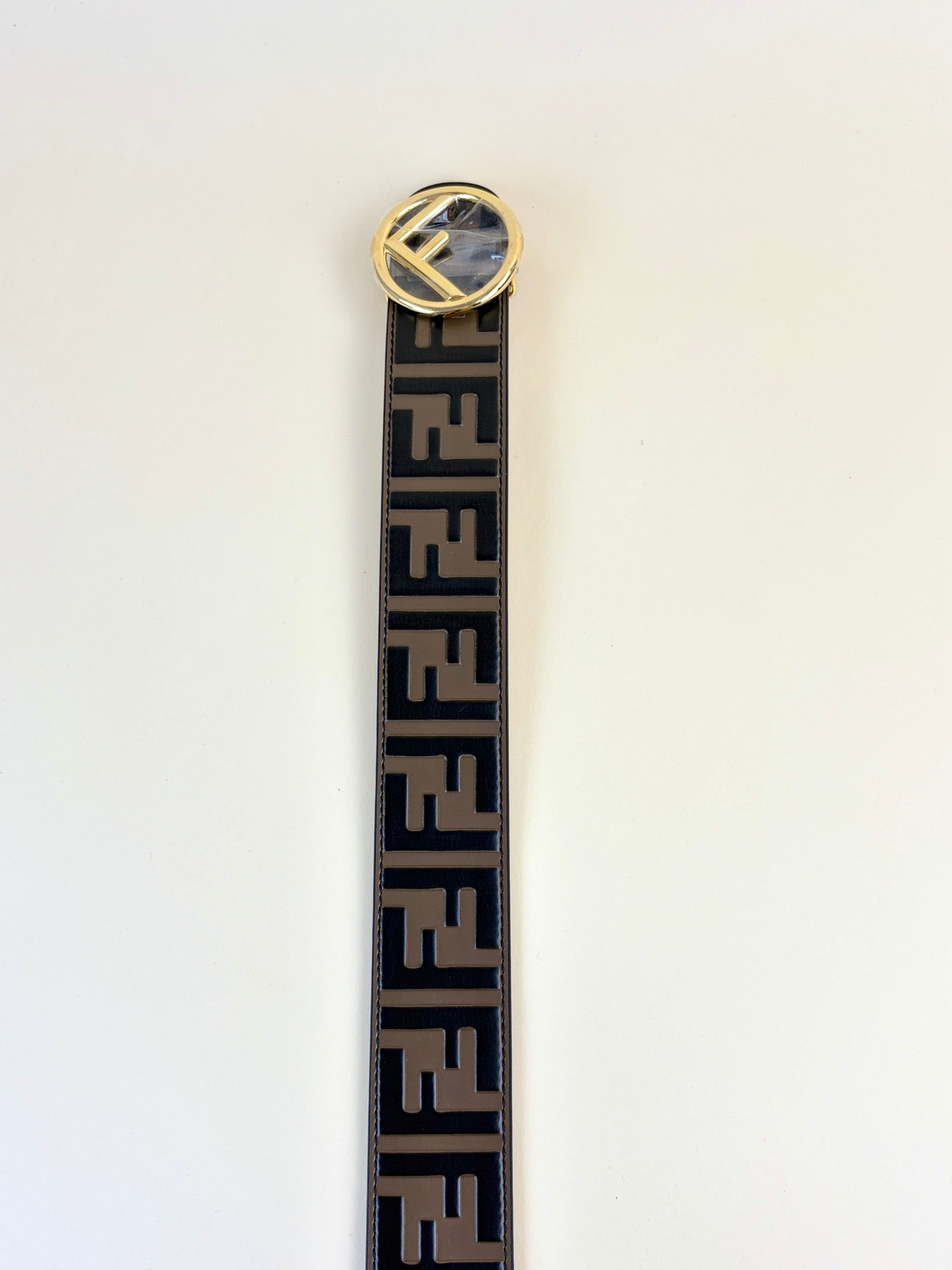 Fendi brown and black  Zucca calfskin  Embossed Ff Fendi belt