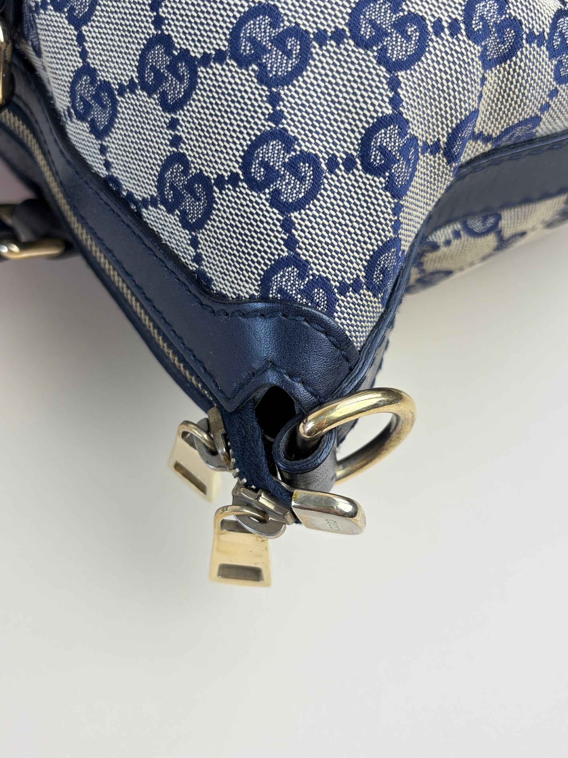 Gucci gg canvas blue leather web rania bag