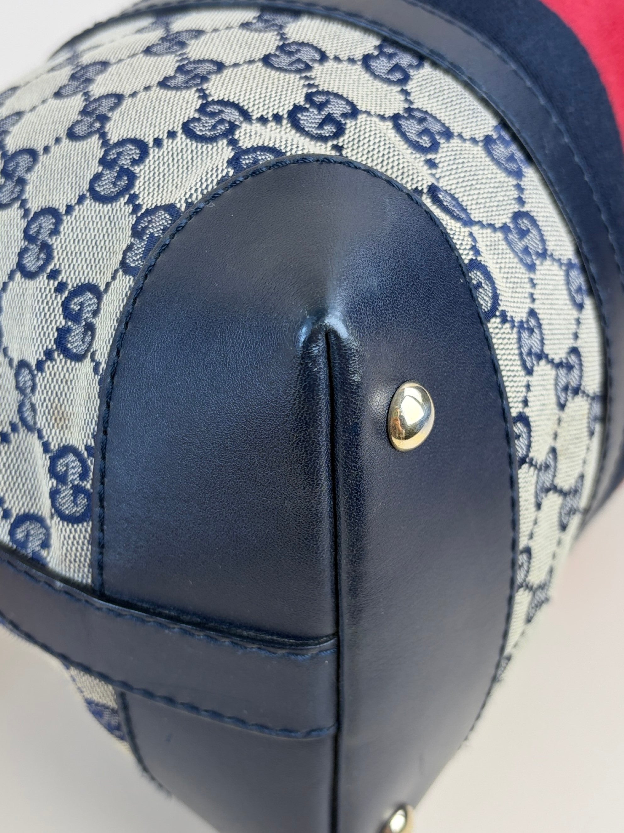 Gucci gg canvas blue leather web rania bag