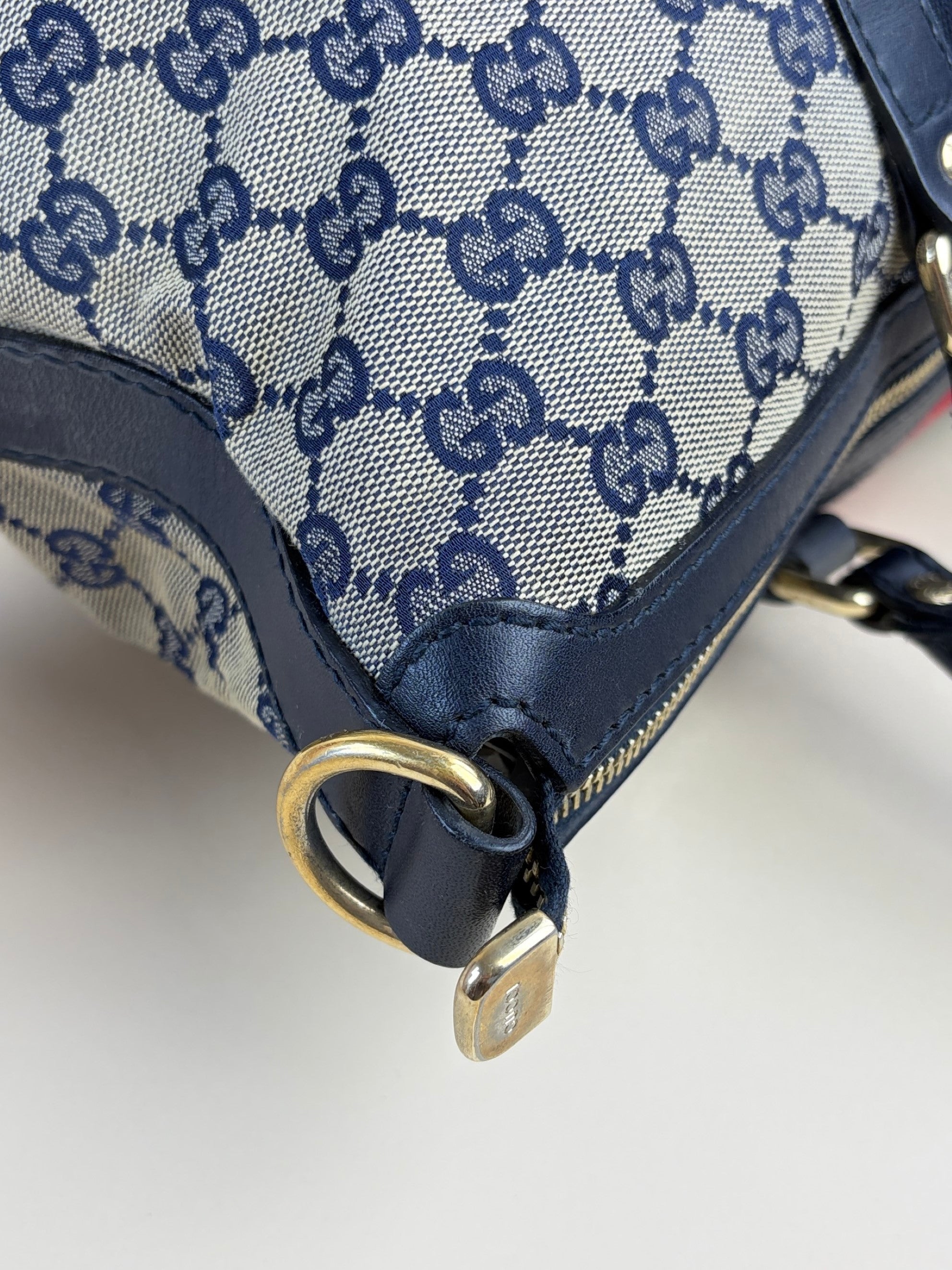 Gucci gg canvas blue leather web rania bag