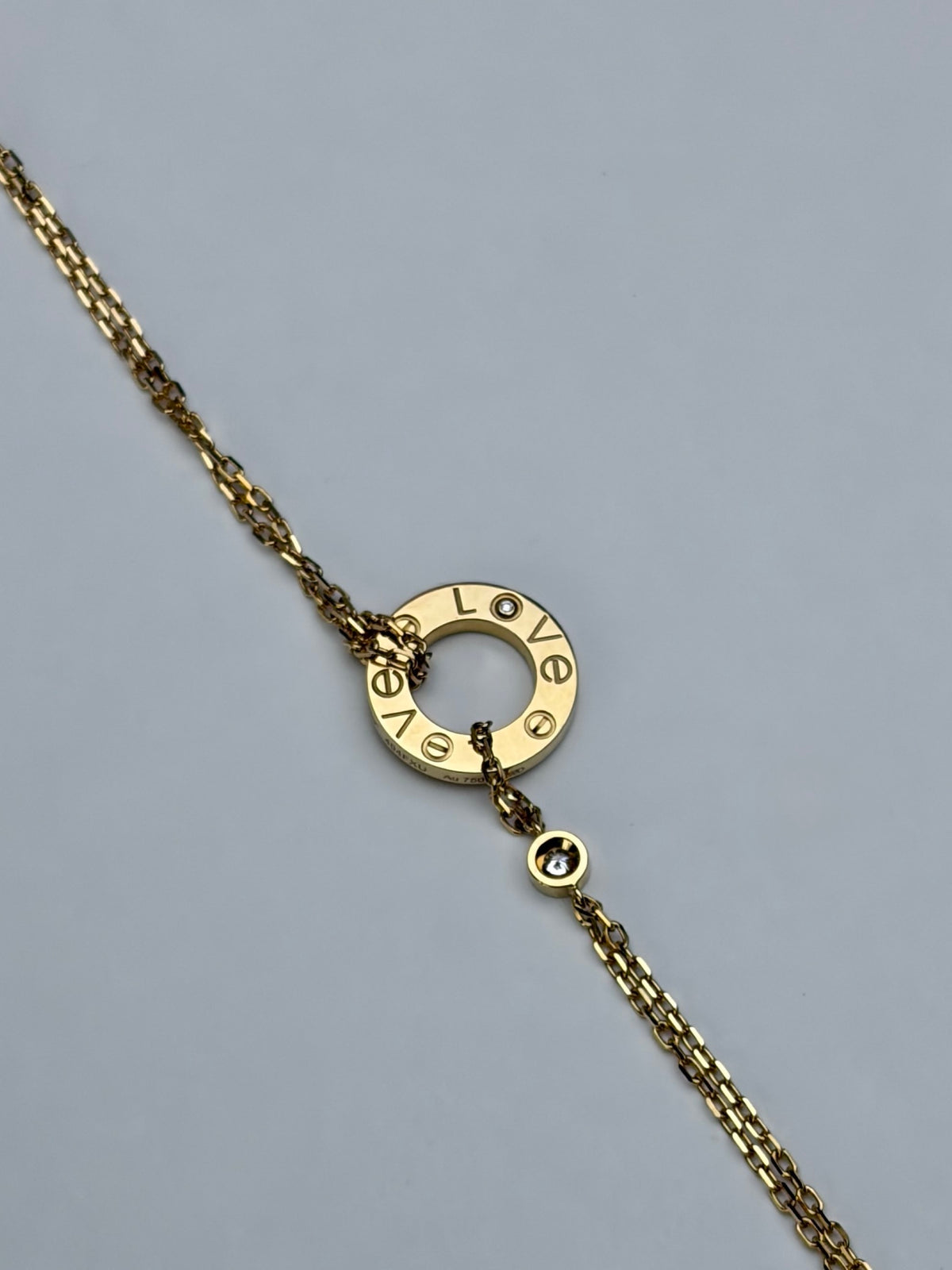 Cartier 18K Rose Gold 2 Diamond Love Chain Bracelet