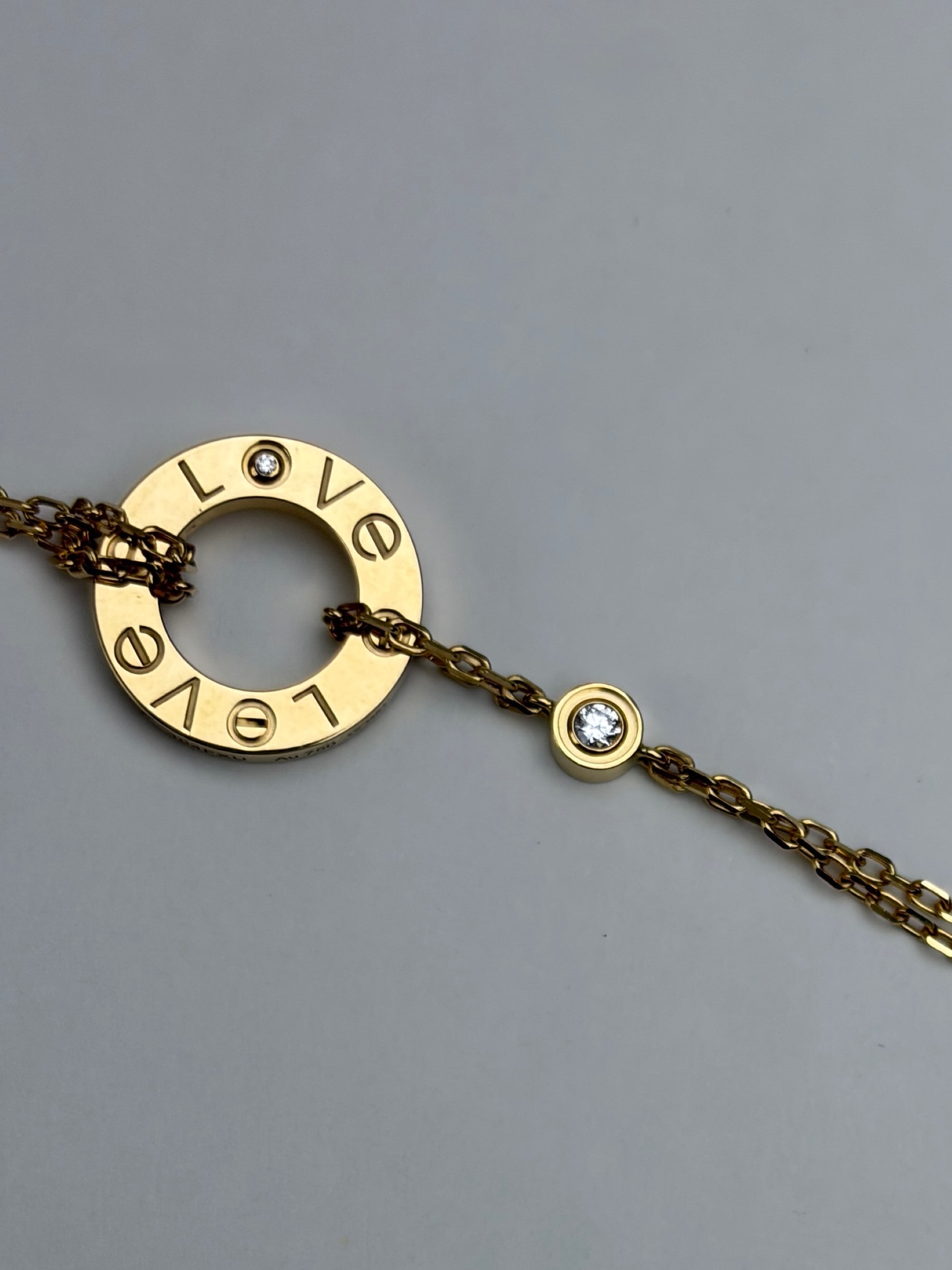 Cartier 18K Rose Gold 2 Diamond Love Chain Bracelet