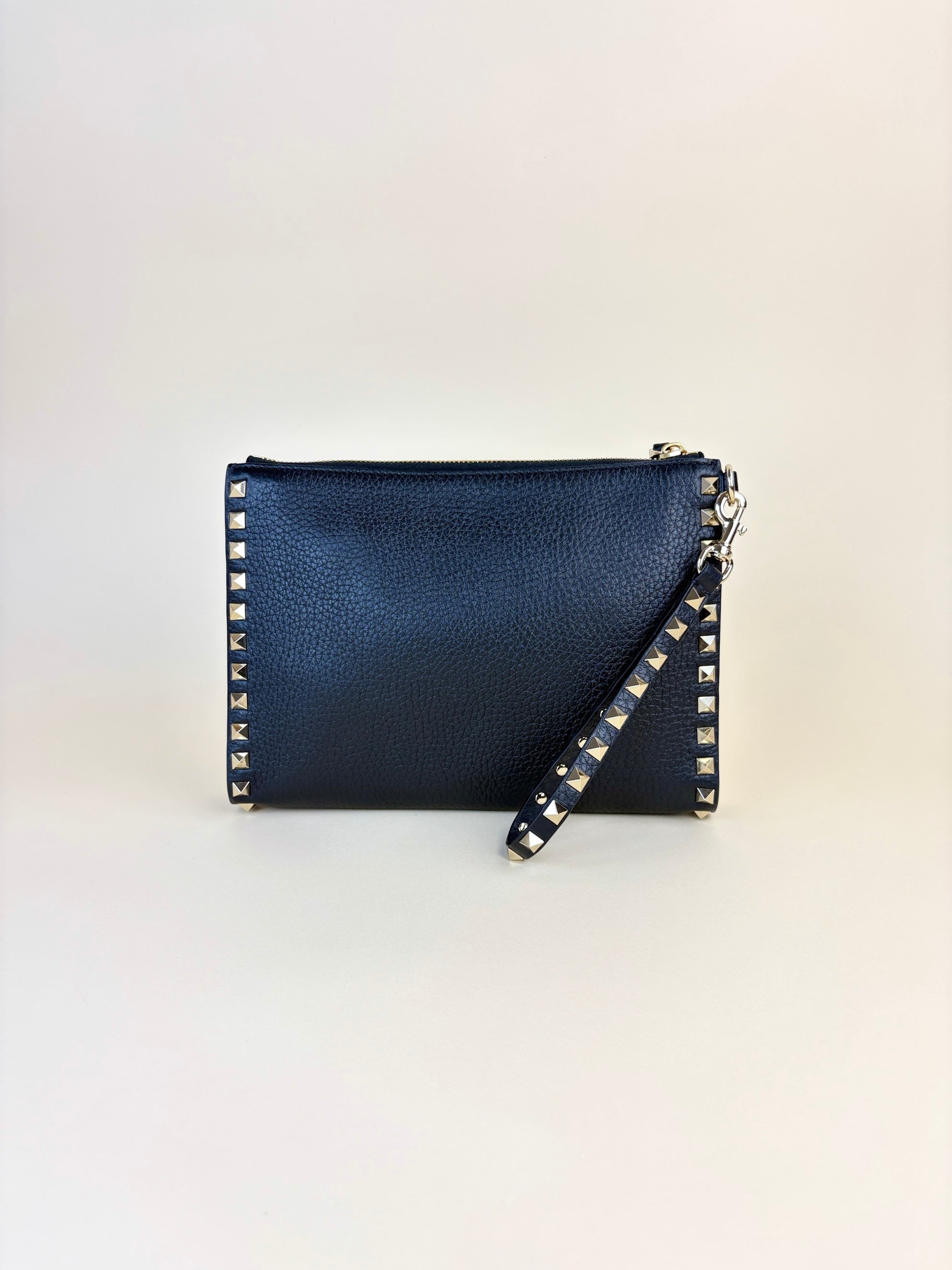 Valentino black pebbled Rock stud Zipped pouch