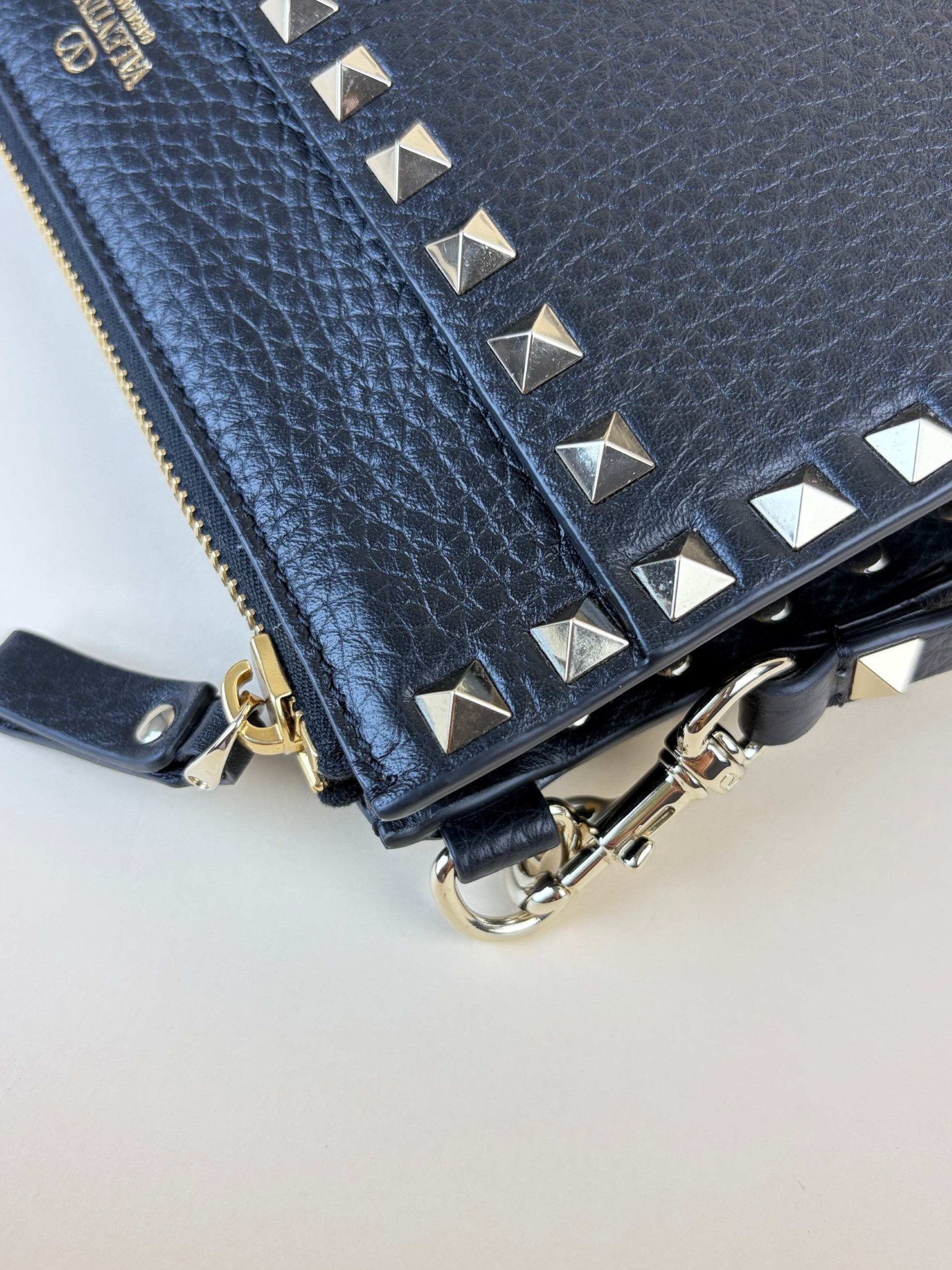 Valentino black pebbled Rock stud Zipped pouch