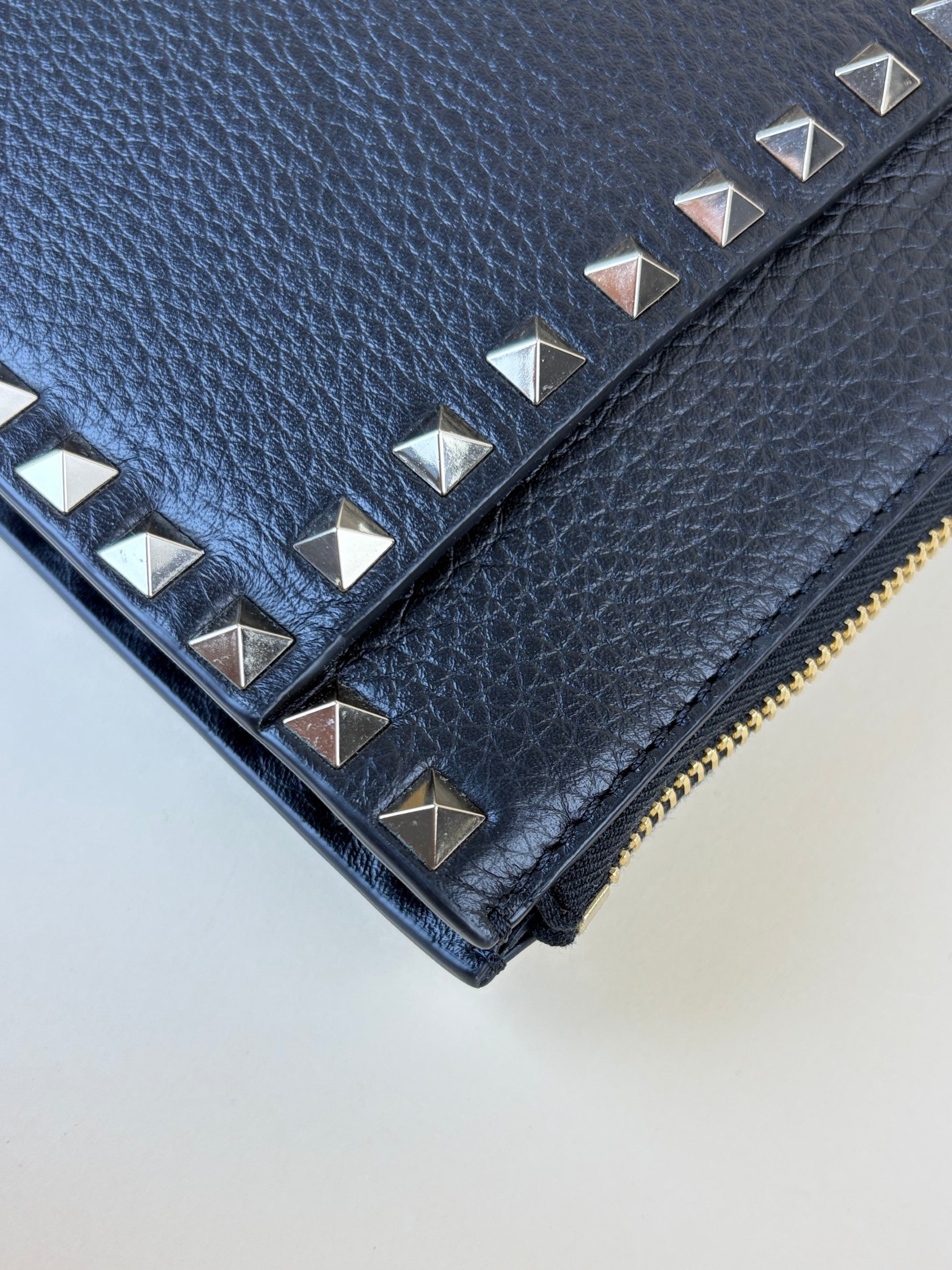 Valentino black pebbled Rock stud Zipped pouch