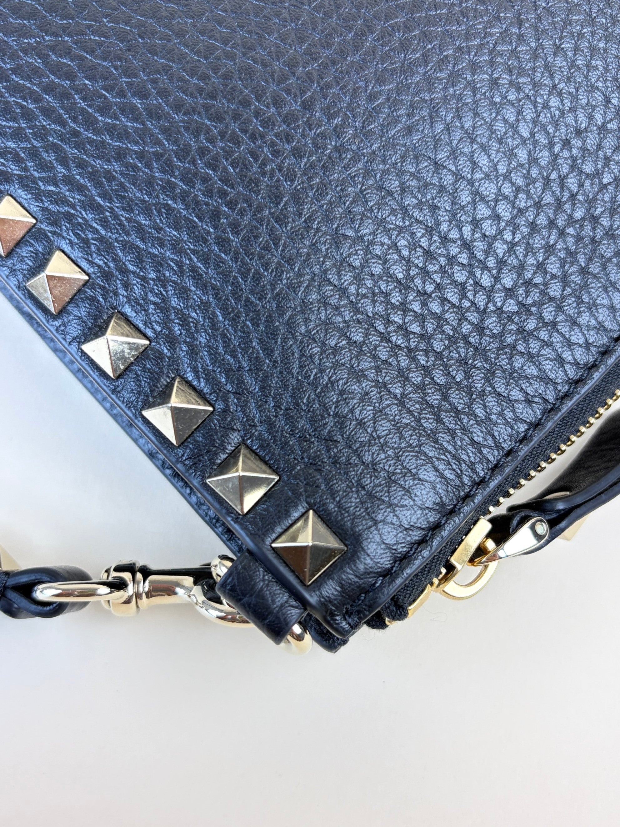 Valentino black pebbled Rock stud Zipped pouch