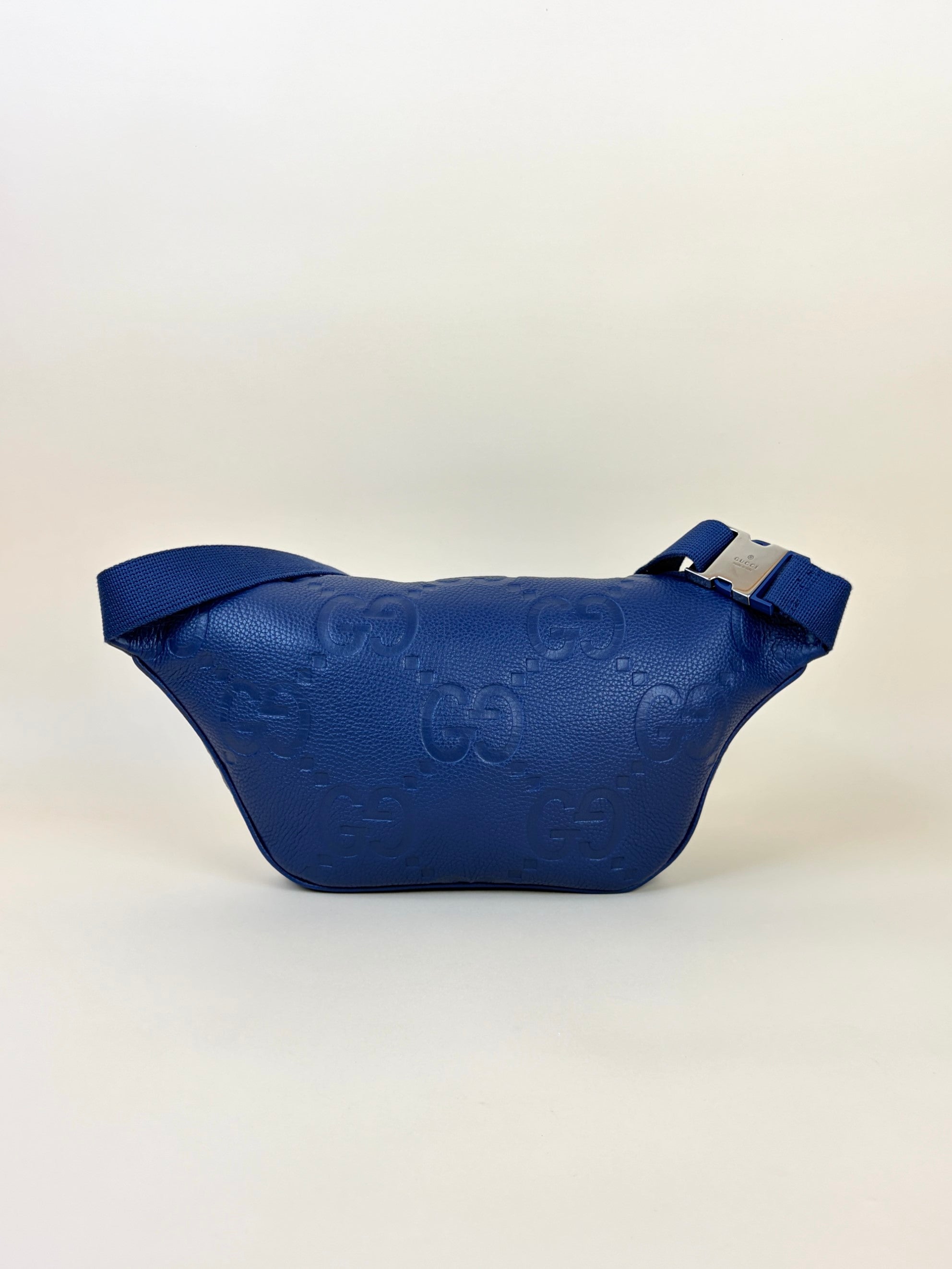 Gucci Blue Embossed Piuma Jumbo GG Pocket Bag