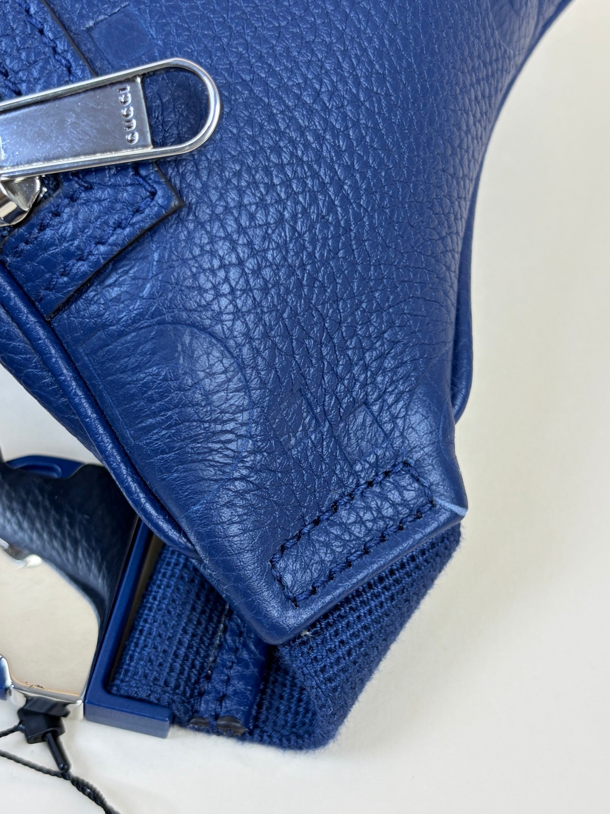 Gucci Blue Embossed Piuma Jumbo GG Pocket Bag