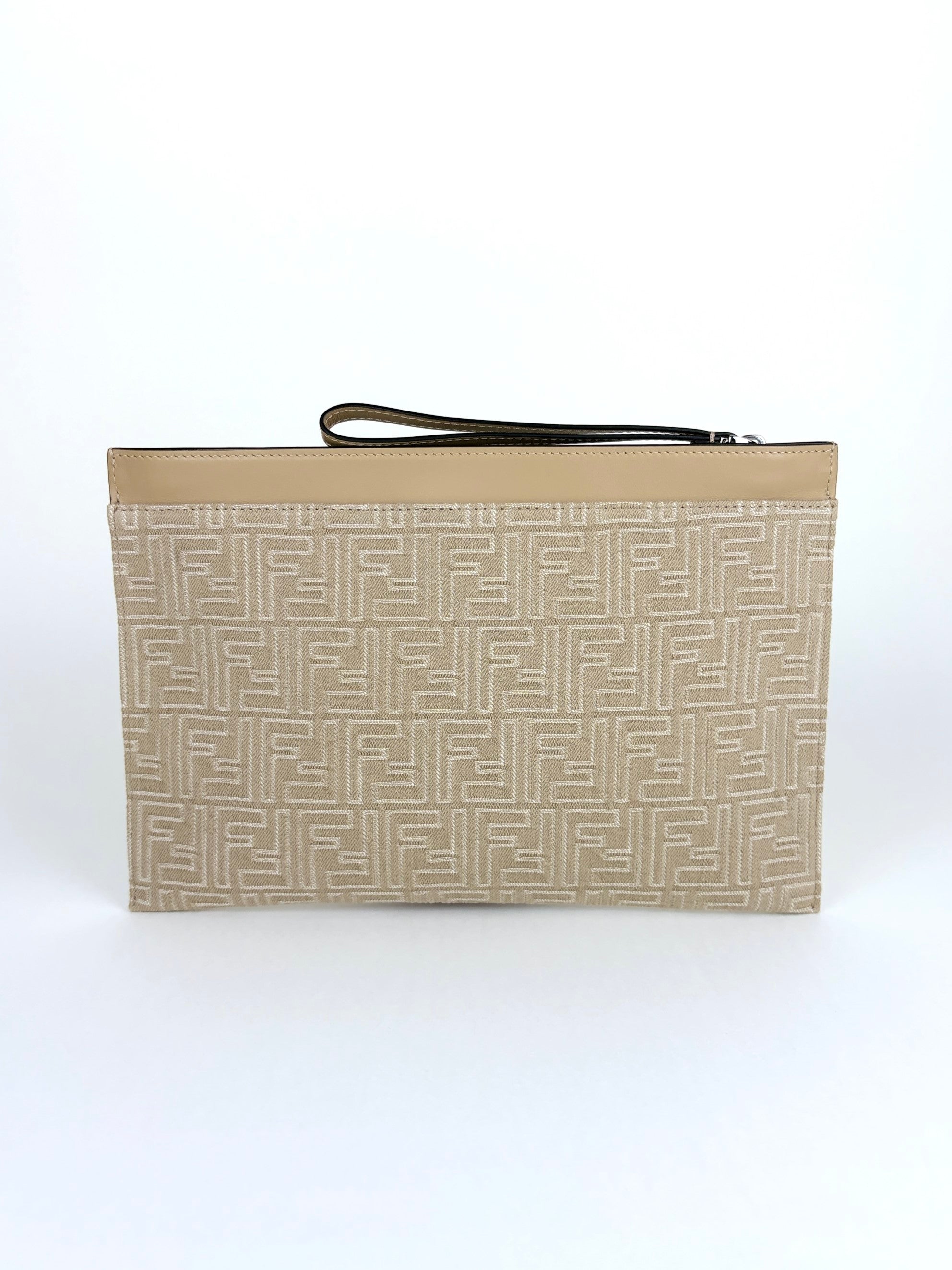 Fendi beige Demin effect ff jacquard medium flat pouch