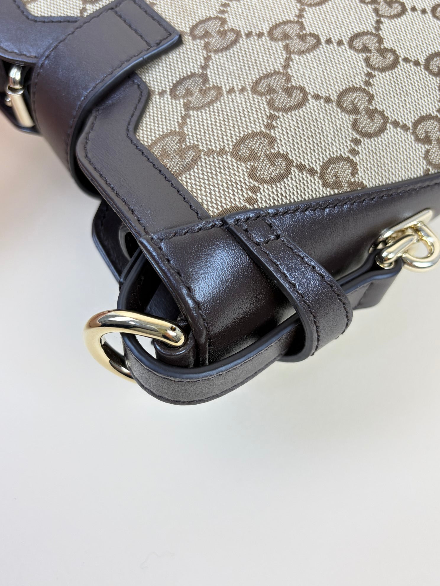 Gucci Monogram Dark Brown GG Supreme Mini Shadow Bucket Bag