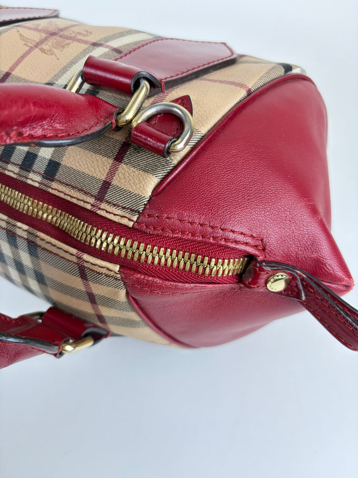 Burberry red leather small Blaze Haymarket Tote Bag