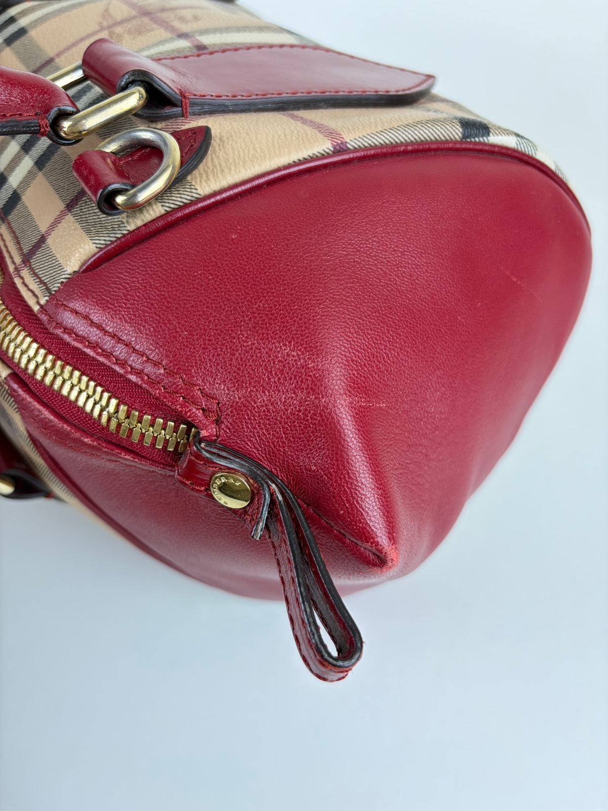 Burberry red leather small Blaze Haymarket Tote Bag