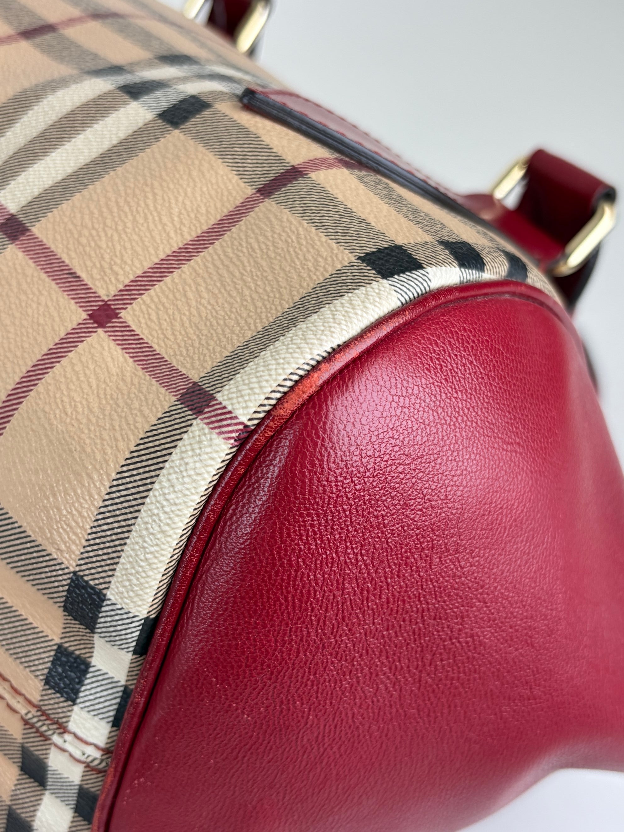 Burberry red leather small Blaze Haymarket Tote Bag