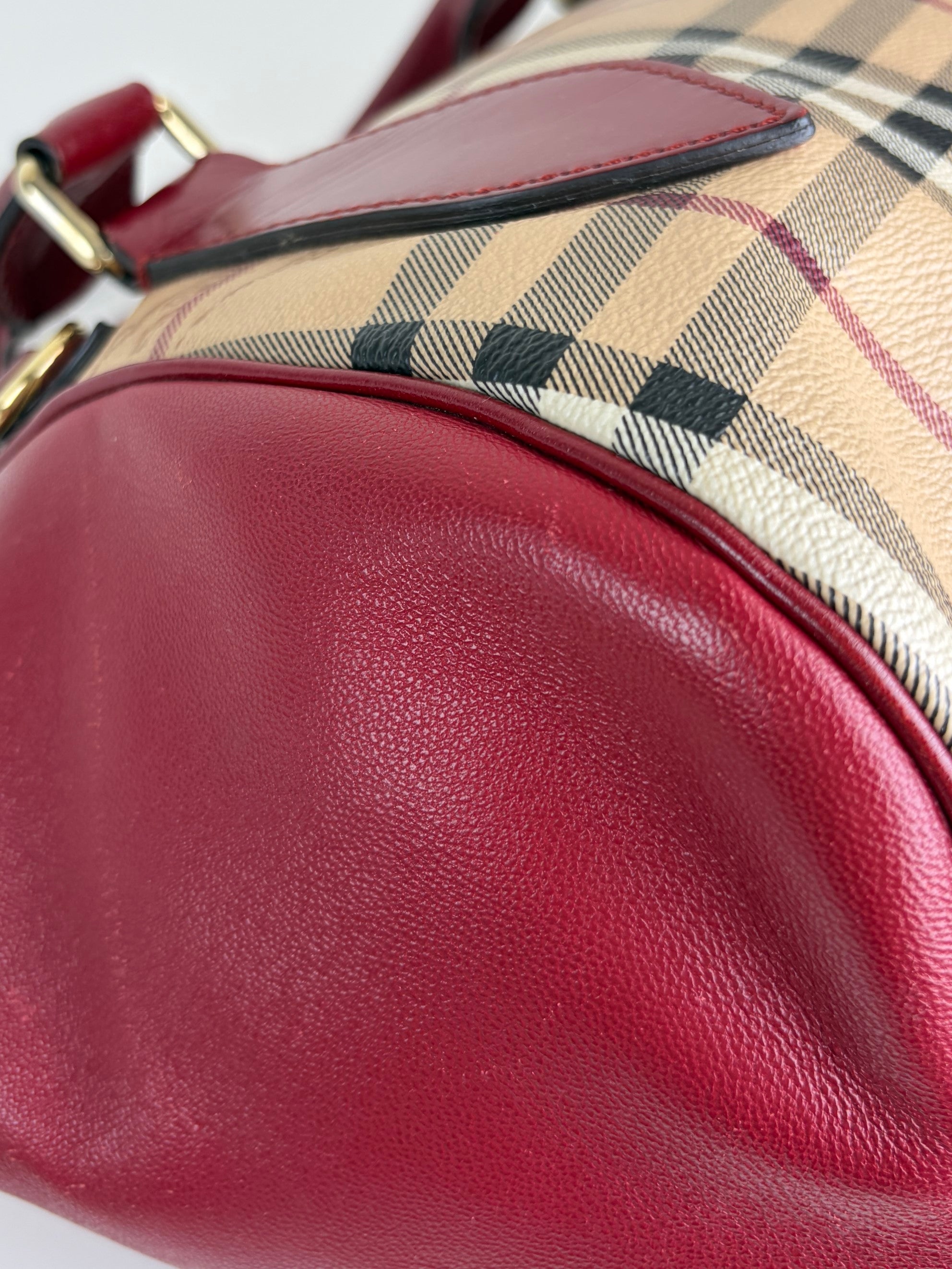 Burberry red leather small Blaze Haymarket Tote Bag