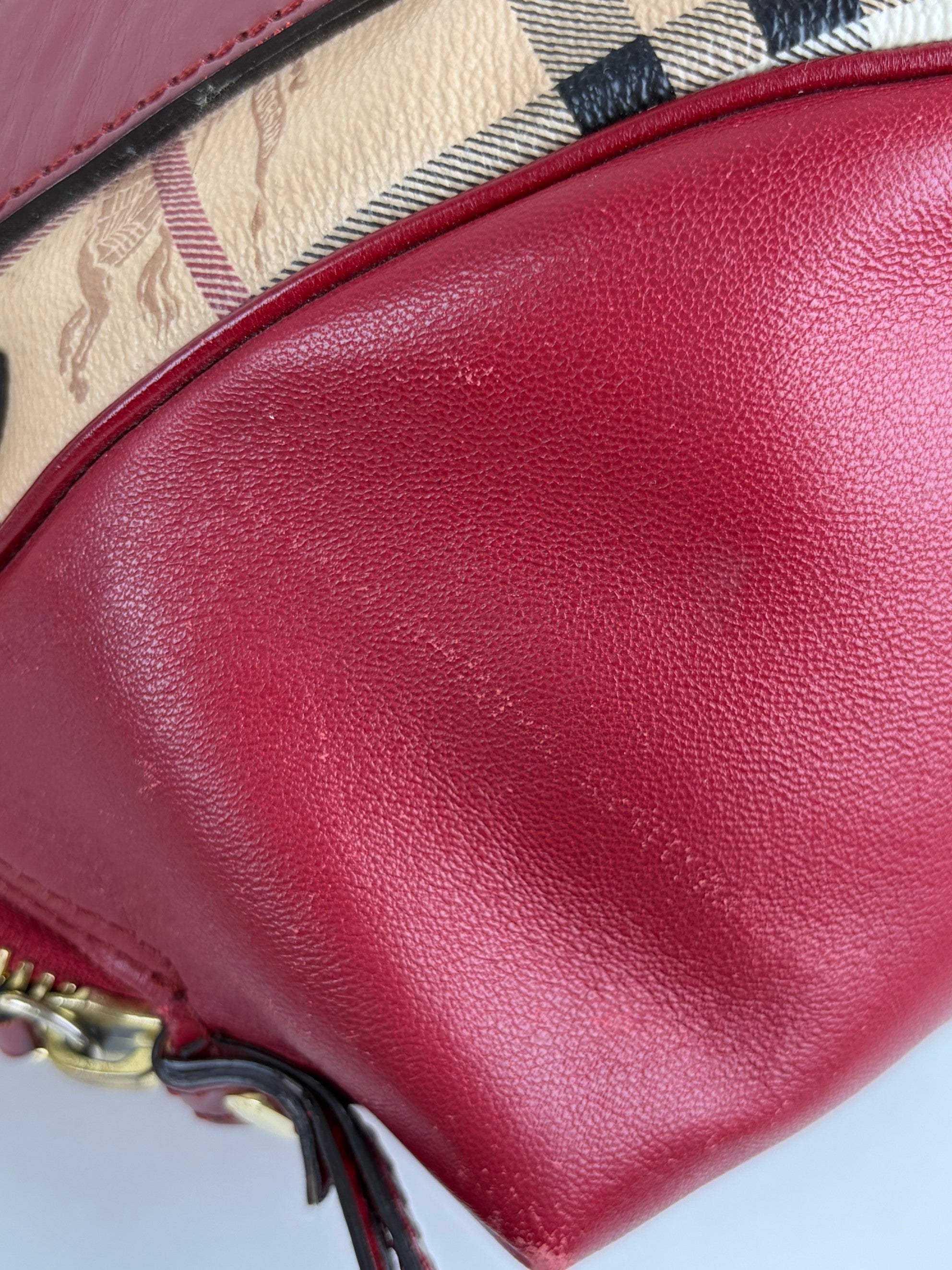 Burberry red leather small Blaze Haymarket Tote Bag
