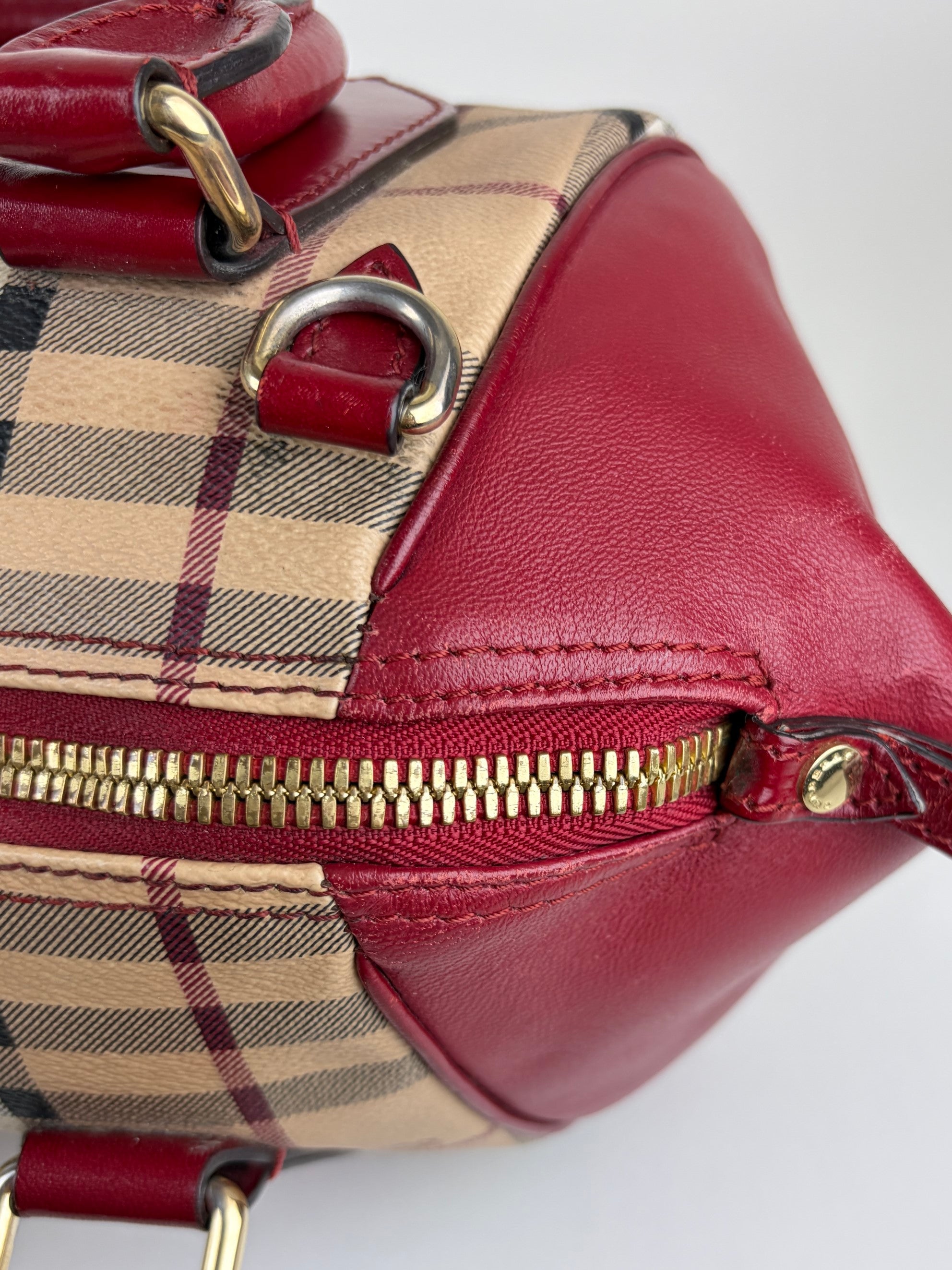 Burberry red leather small Blaze Haymarket Tote Bag