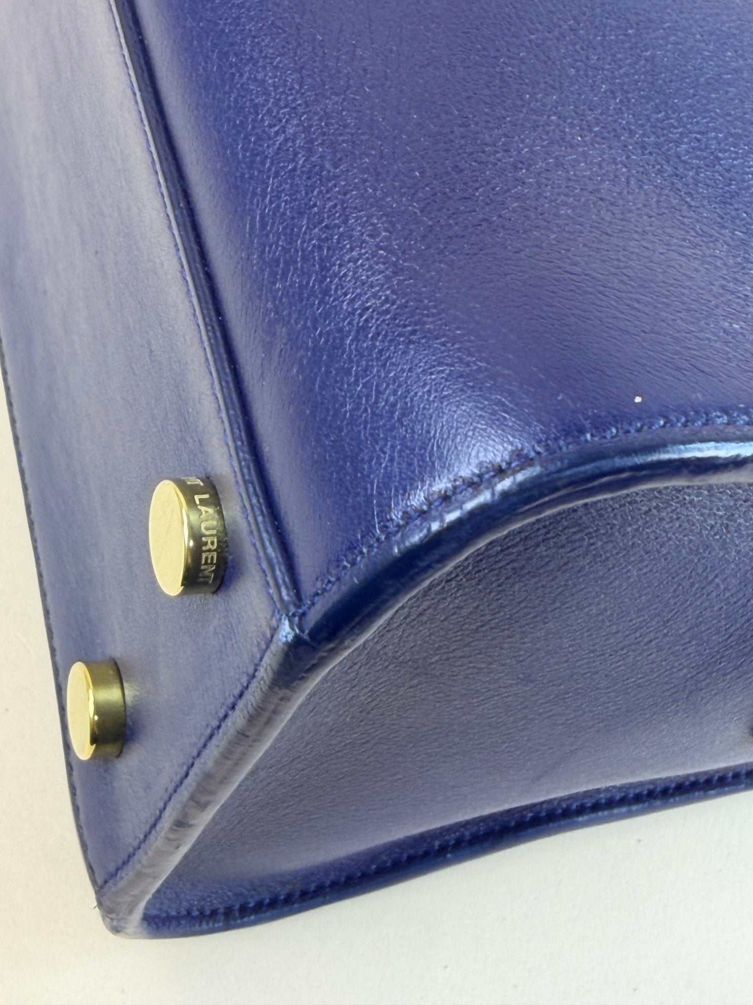 YSL blue calfskin Monogram Baby Cabas Bag