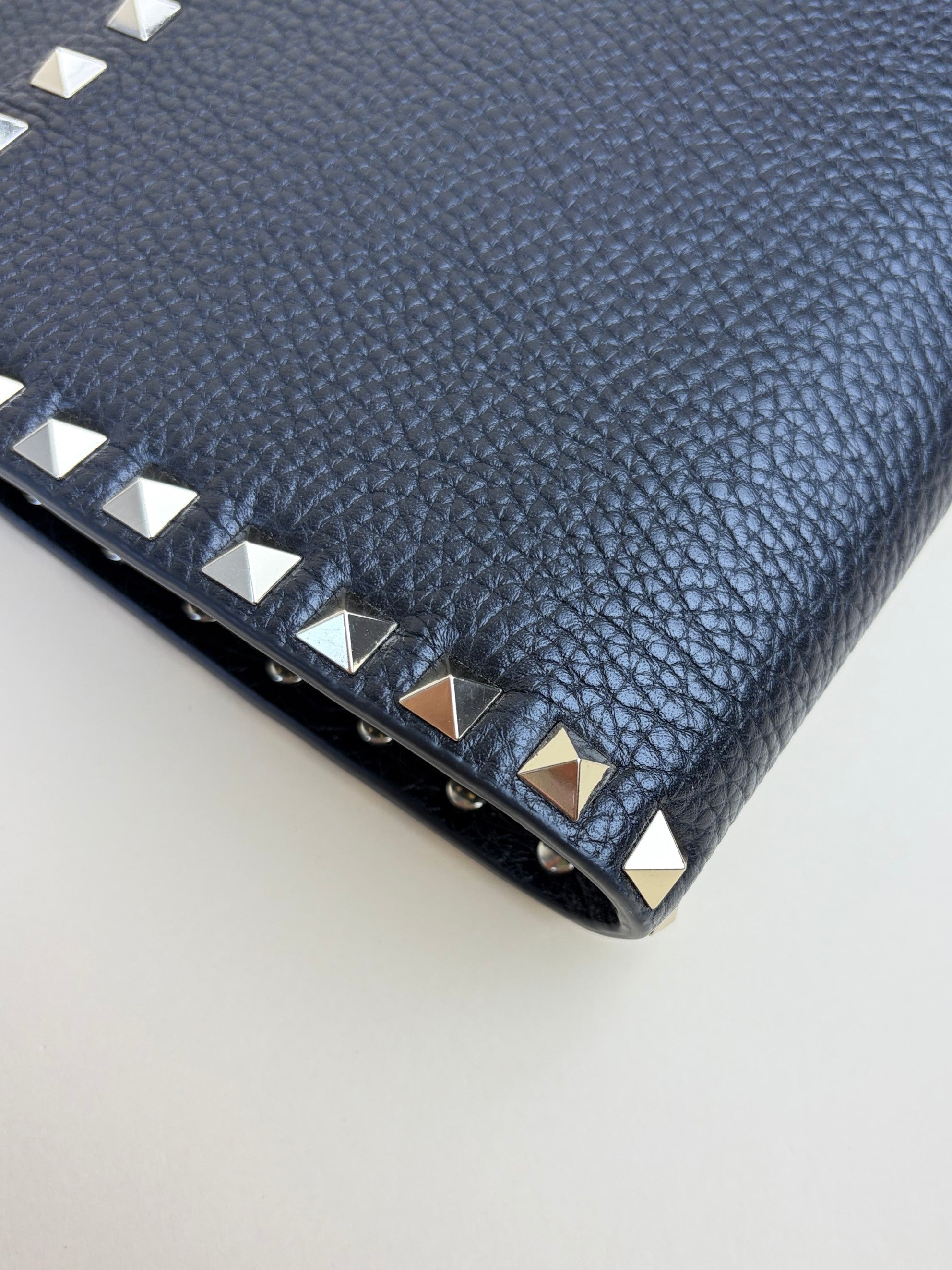 Valentino euro Black pebbled Rock stud Zipped Clutch
