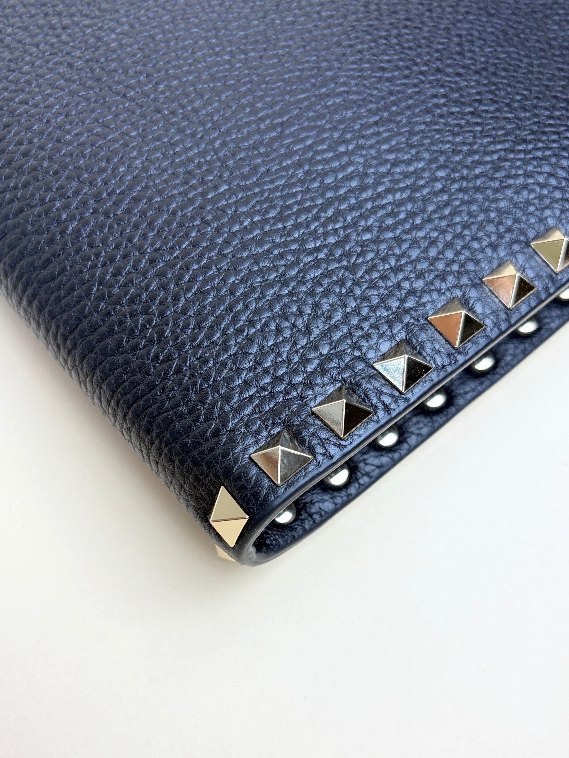 Valentino euro Black pebbled Rock stud Zipped Clutch
