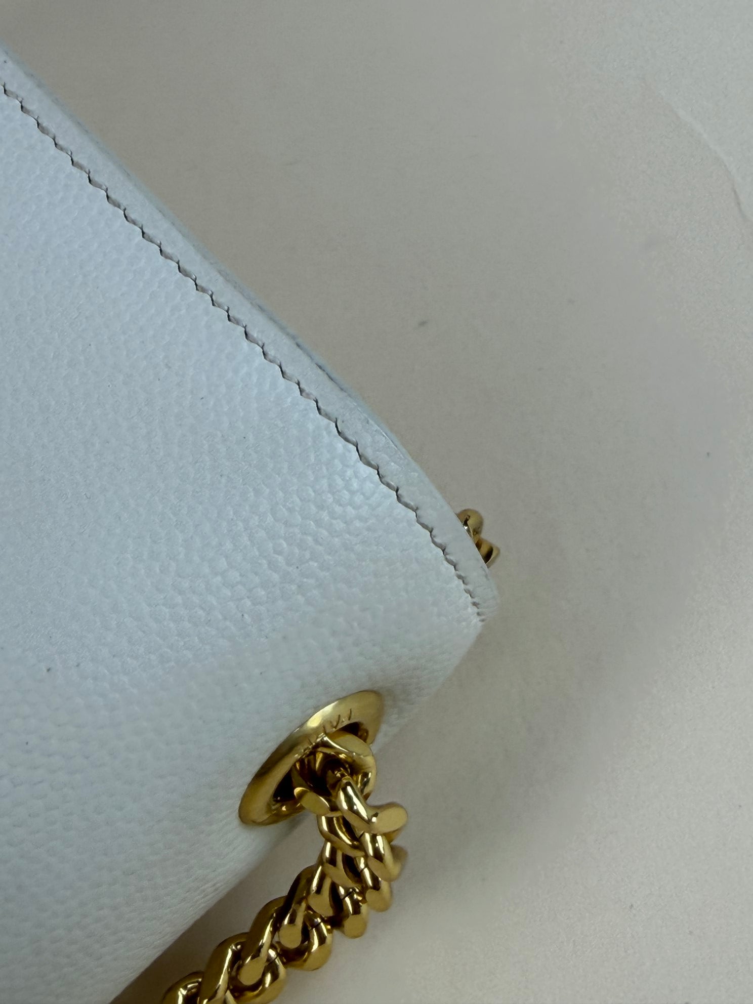 YSL off white Kate Flap medium in grain de Poudre embossed Bag