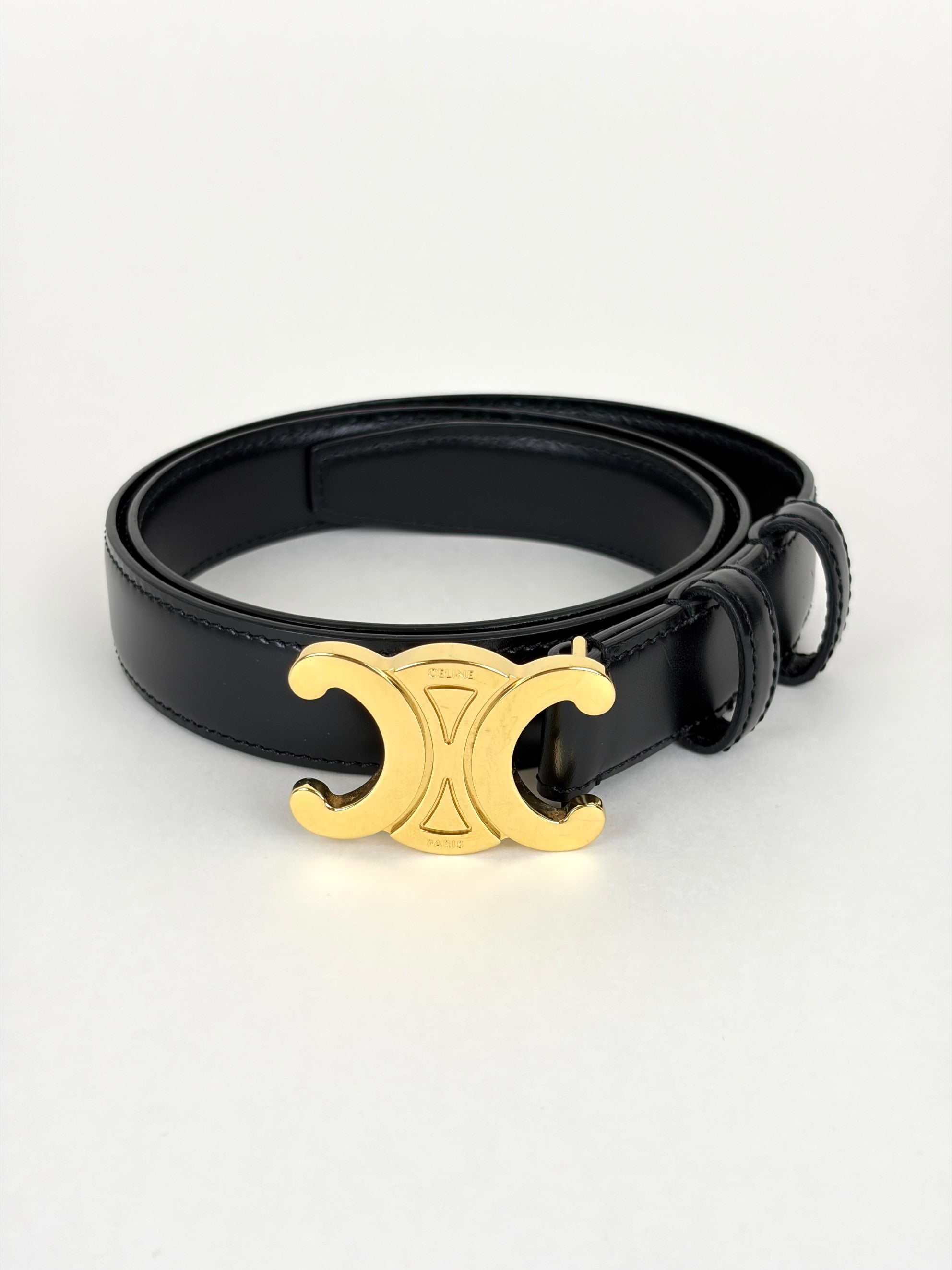 Celine black taurillon leather triomphe 25mm belt