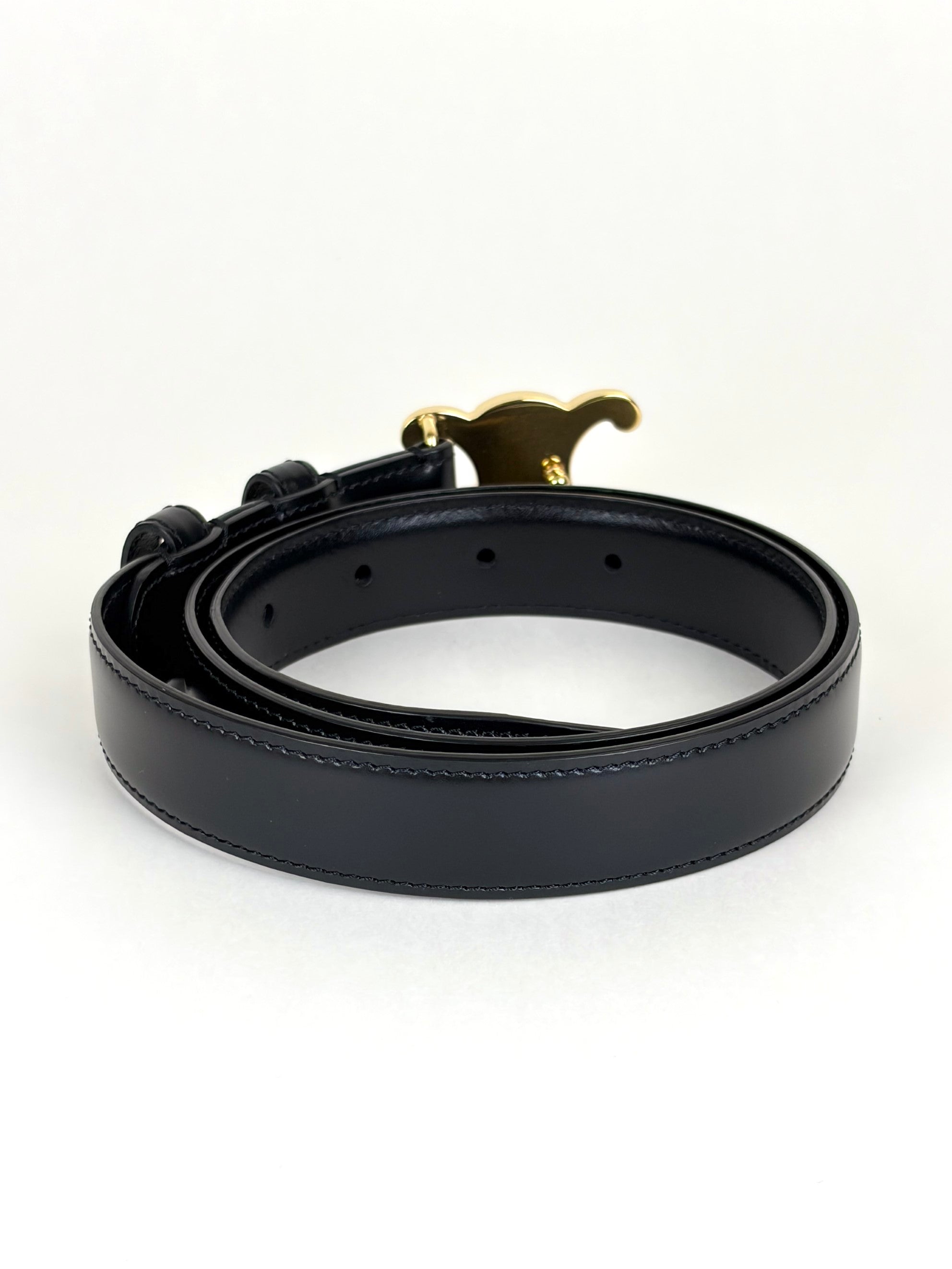 Celine black taurillon leather triomphe 25mm belt