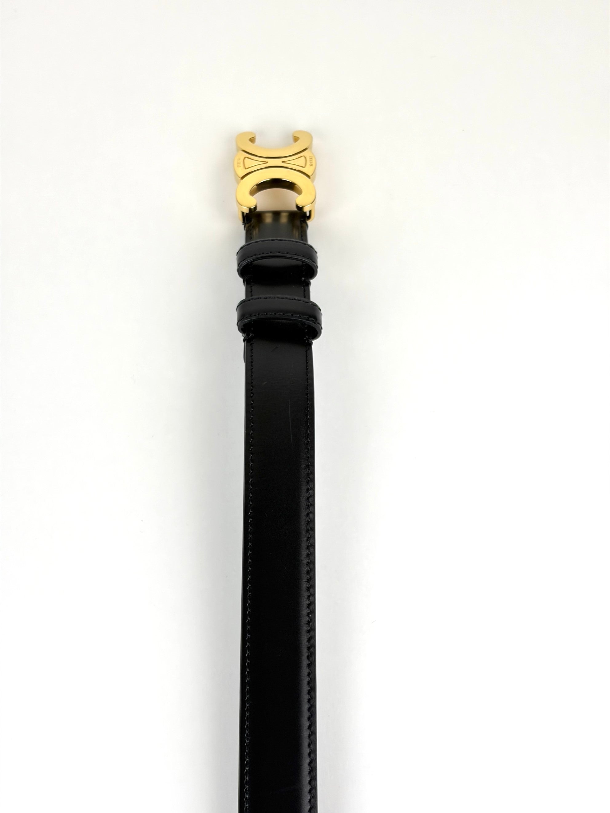 Celine black taurillon leather triomphe 25mm belt