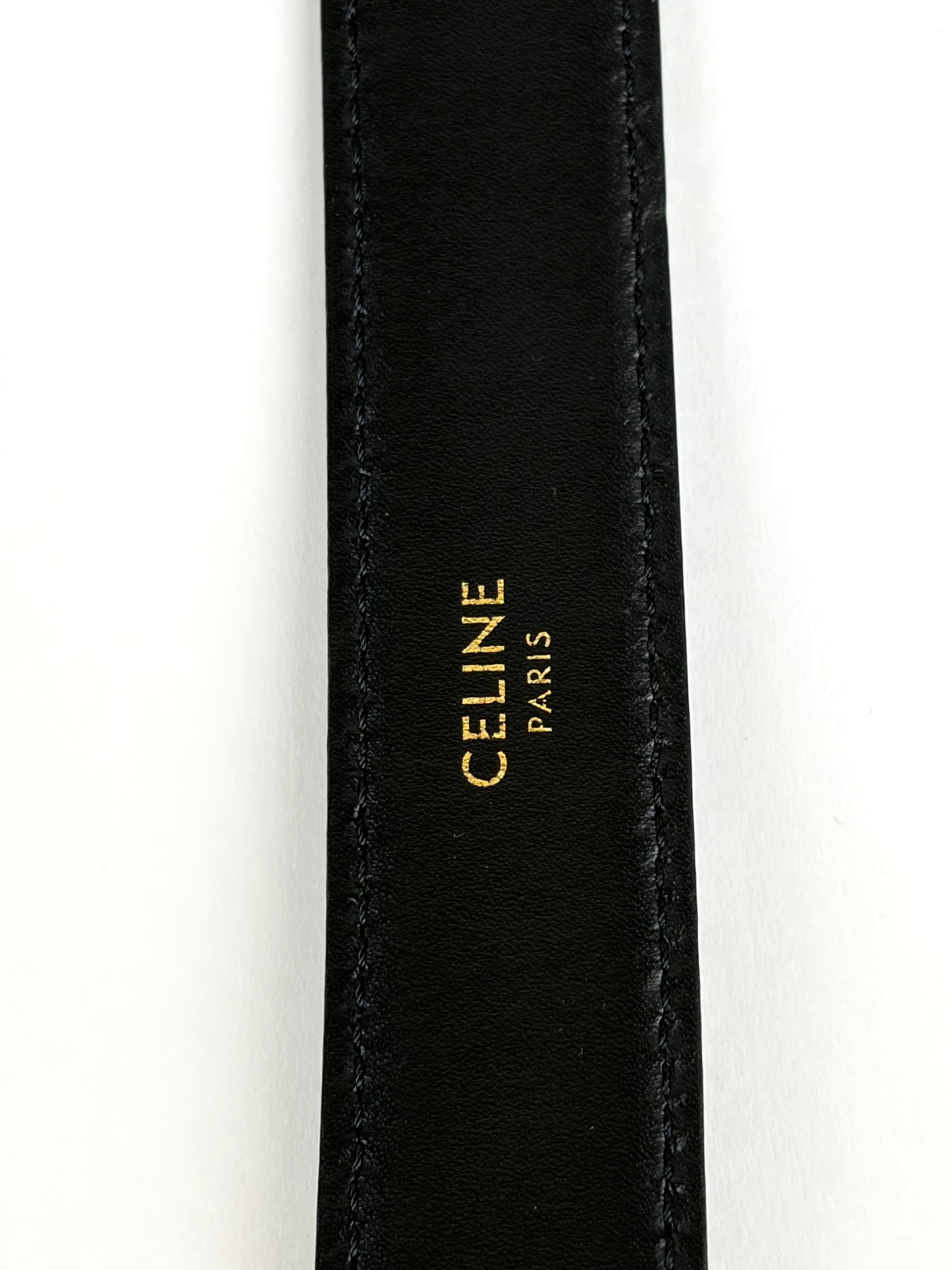 Celine black taurillon leather triomphe 25mm belt