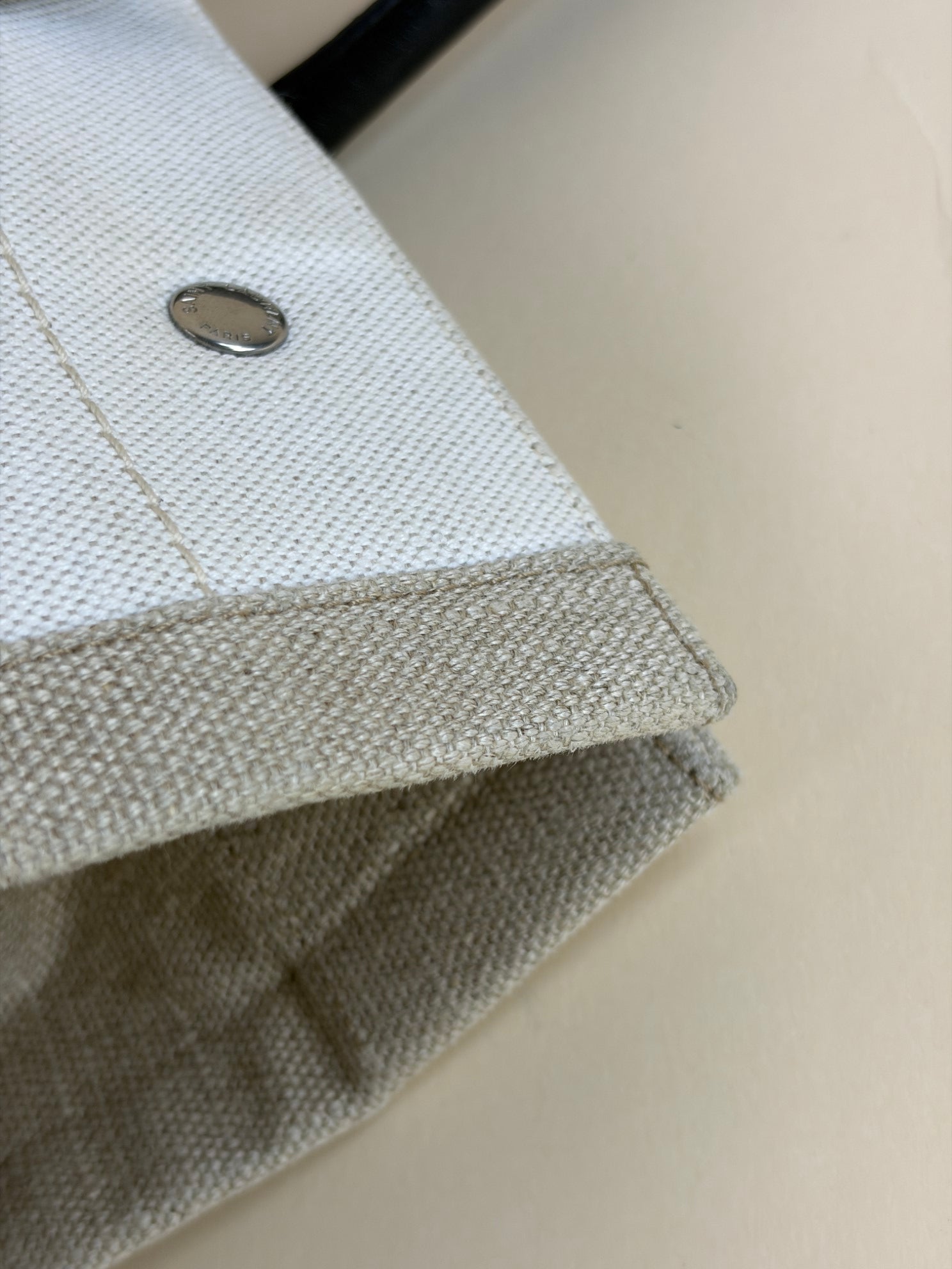 YSL Bicolor Linen Small Rive Gauche Greggio Tote Bag