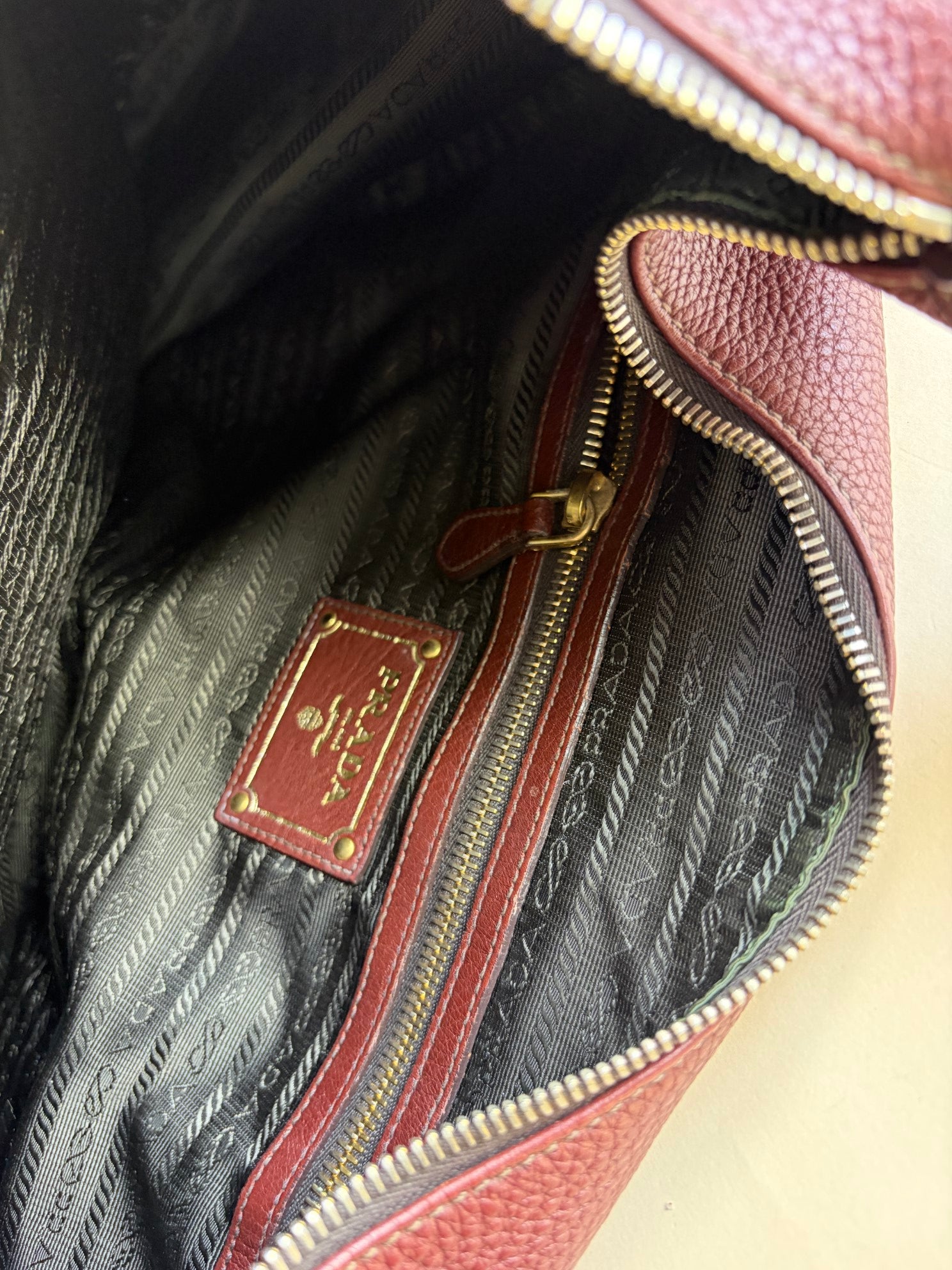 Prada burgundy Vitello Daino Hobo Bag