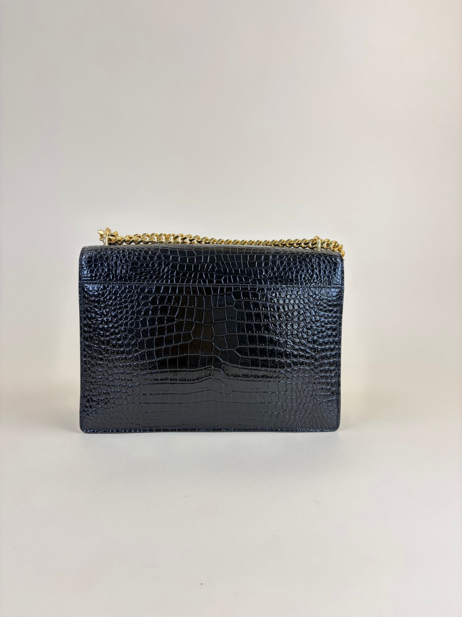 YSL Black Crocodile Embossed Large Bag