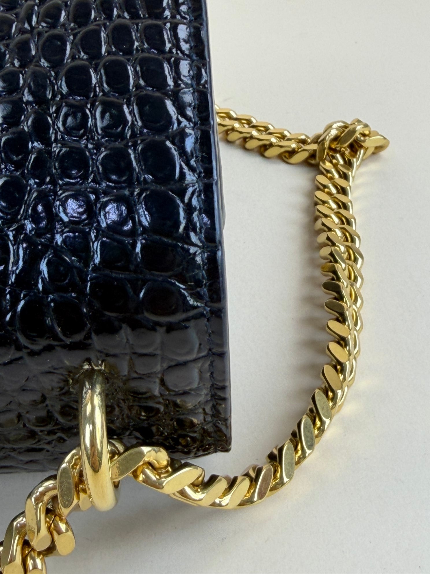 YSL Black Crocodile Embossed Large Bag