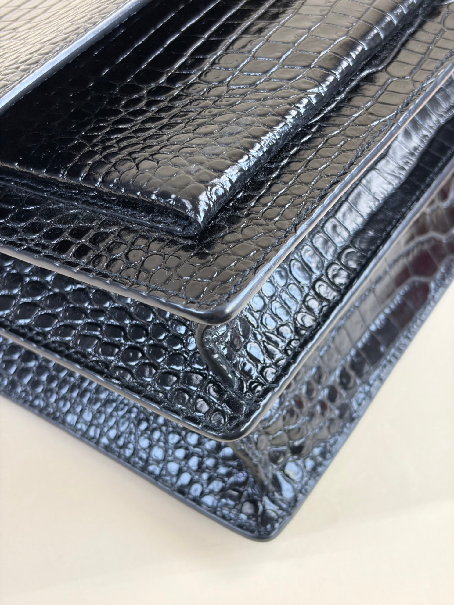 YSL Black Crocodile Embossed Large Bag