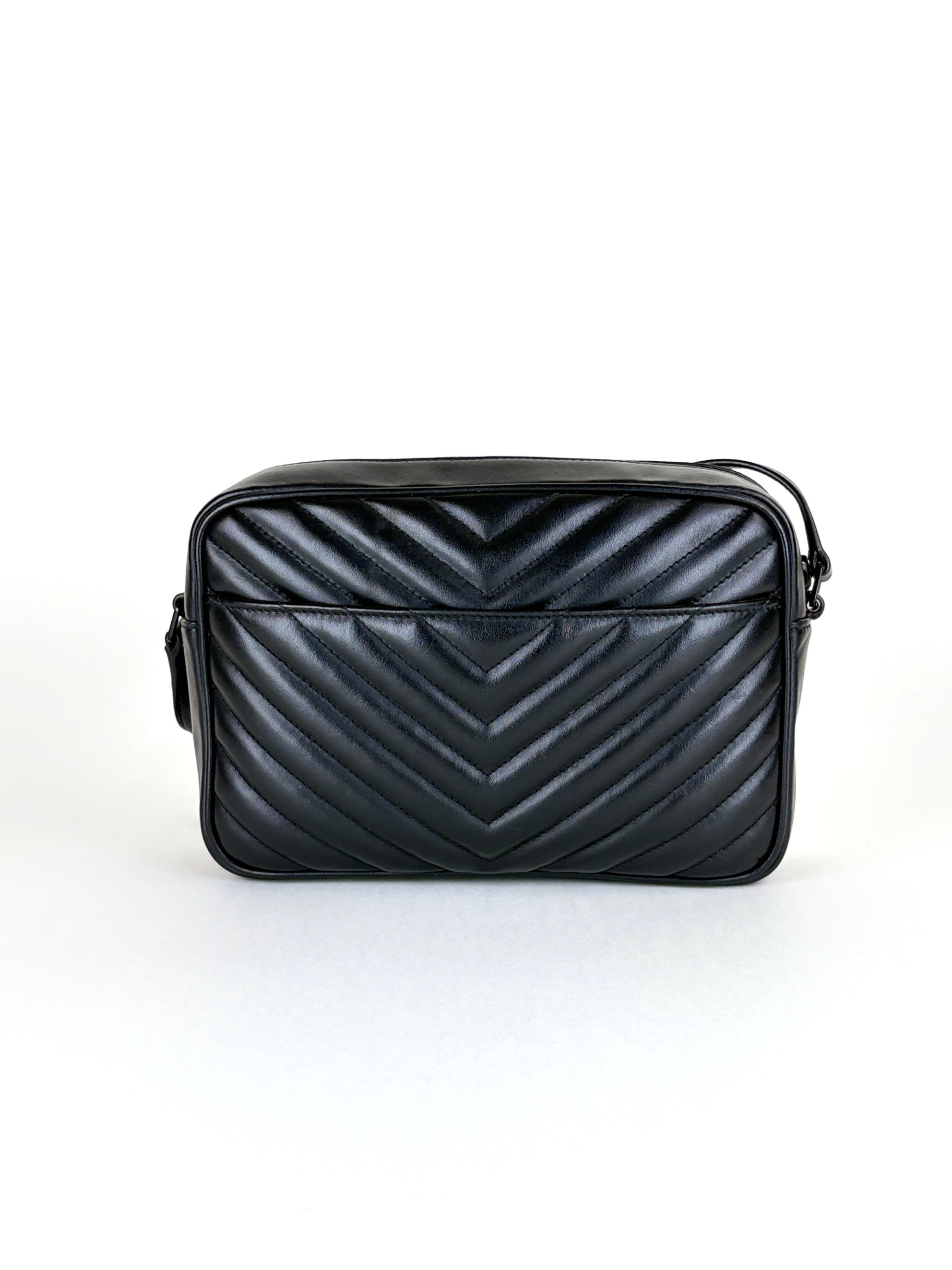 YSL black calfskin matelasse monogram lou camera bag