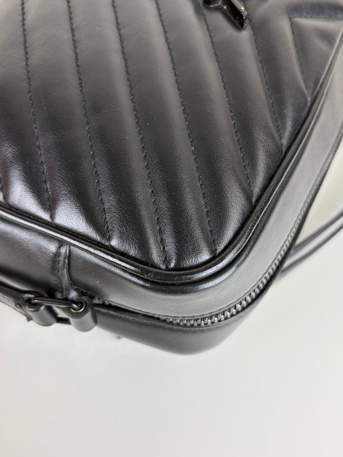 YSL black calfskin matelasse monogram lou camera bag