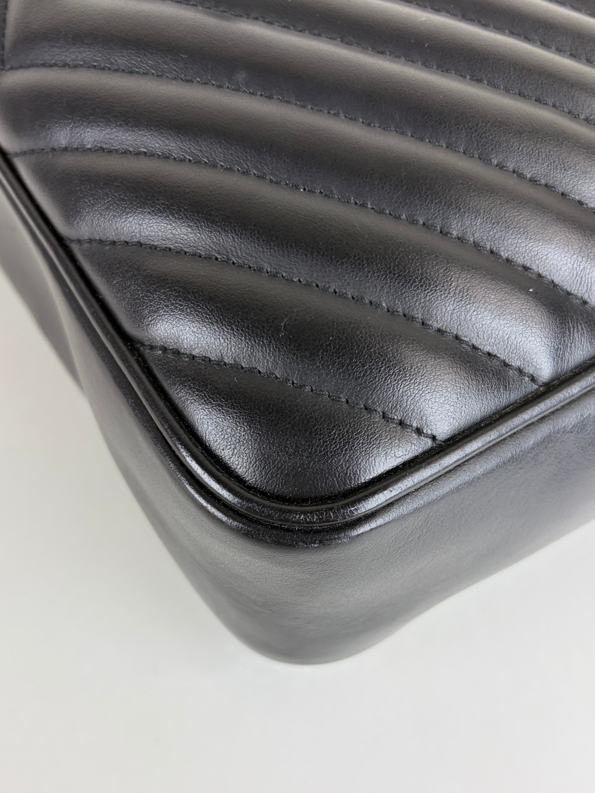 YSL black calfskin matelasse monogram lou camera bag