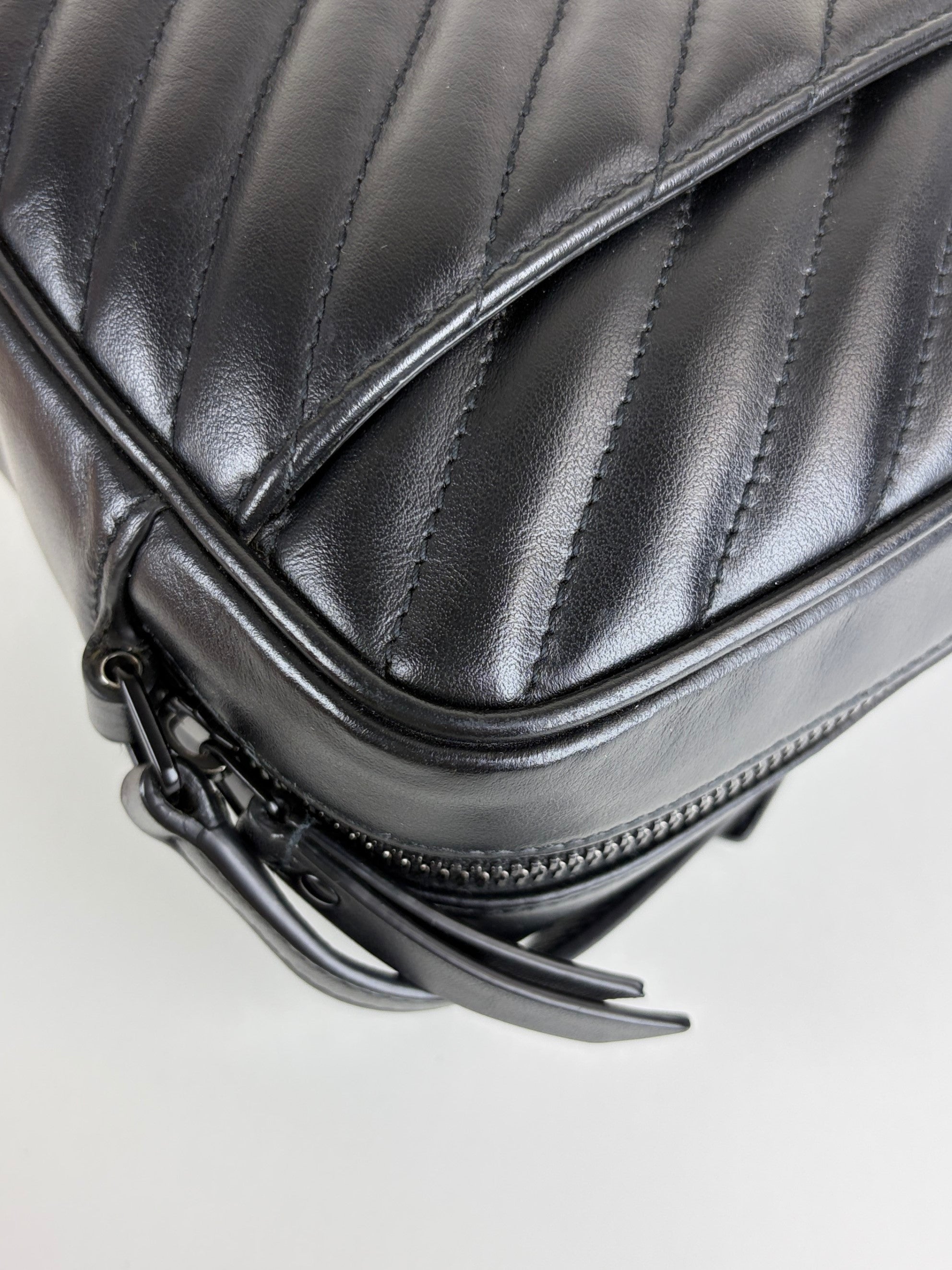 YSL black calfskin matelasse monogram lou camera bag