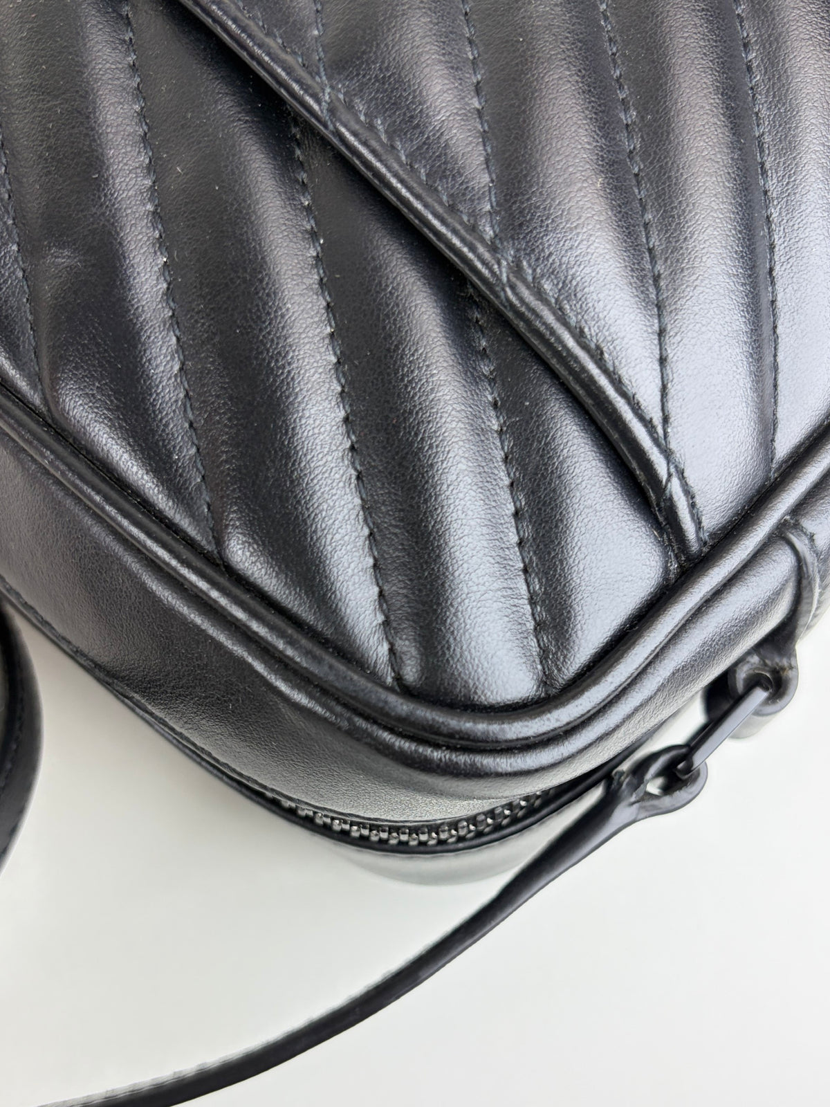 YSL black calfskin matelasse monogram lou camera bag