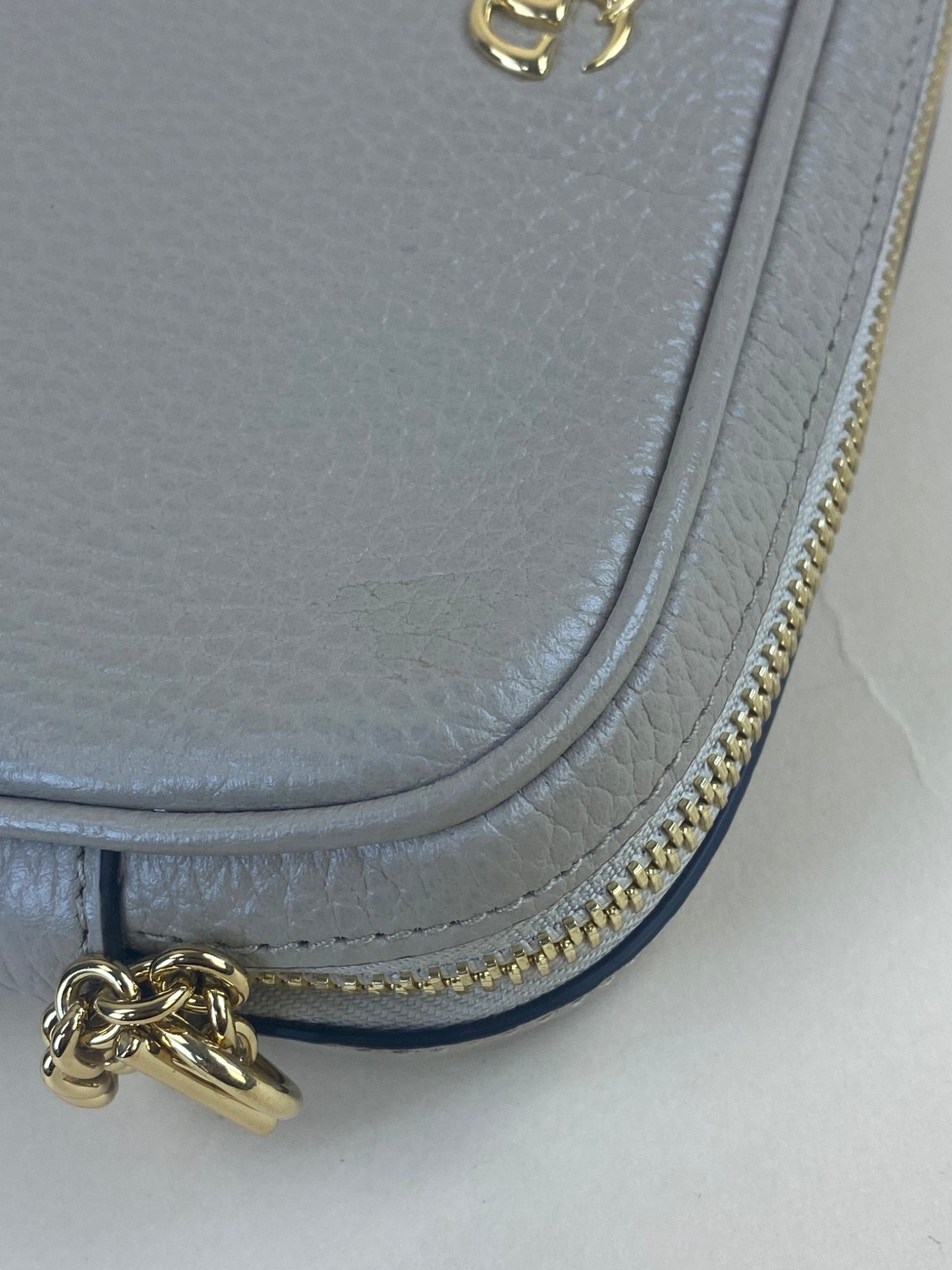 Gucci Beige GG Marmont Mini Camera Bag with Chain