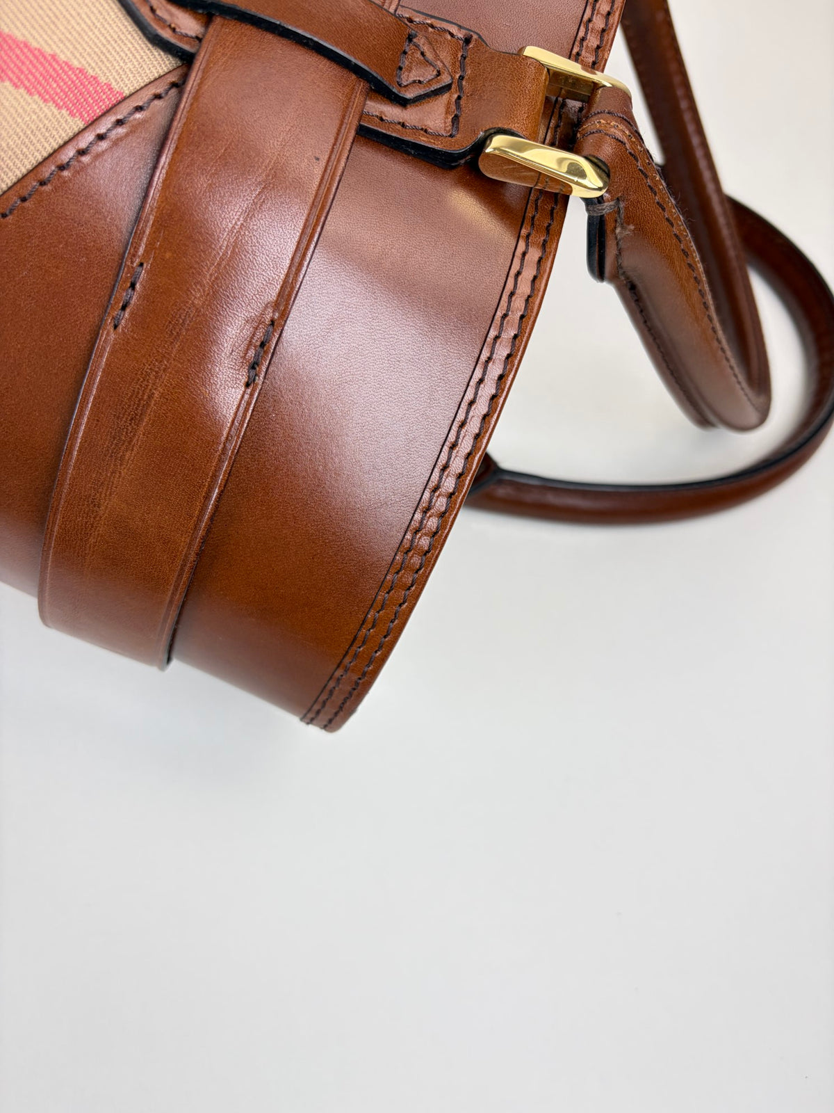 Burberry brown leather house check canvas lyhner medium tote bag