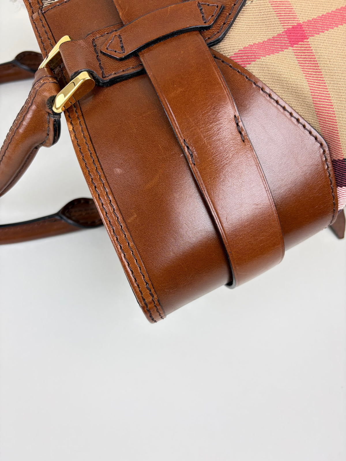 Burberry brown leather house check canvas lyhner medium tote bag