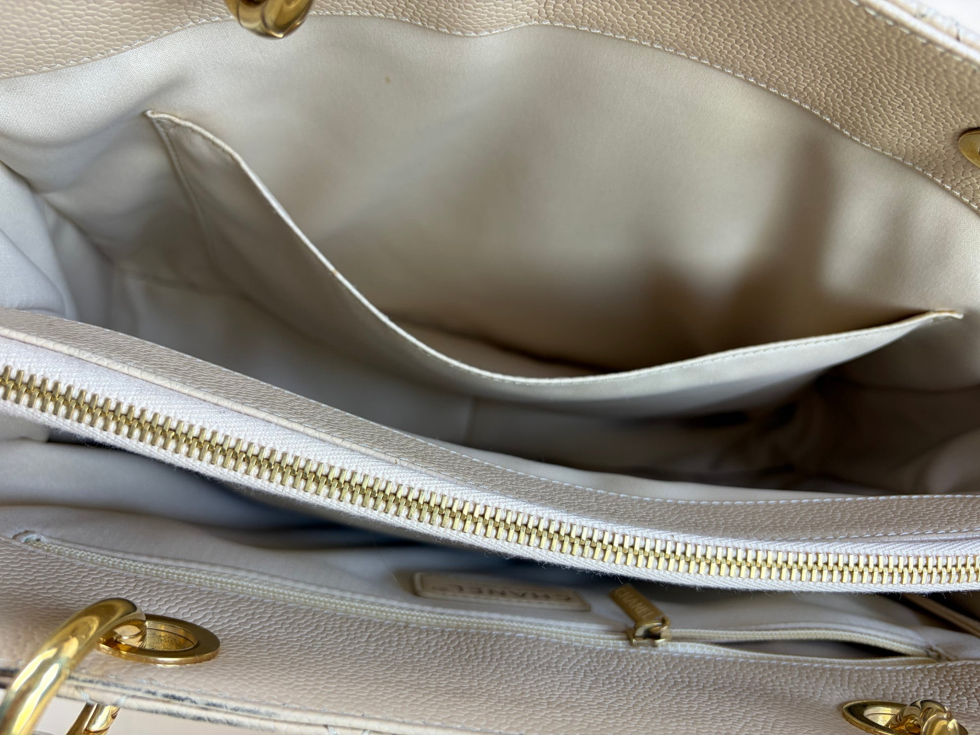 Chanel Beige Quilted Grand Shopping Bag